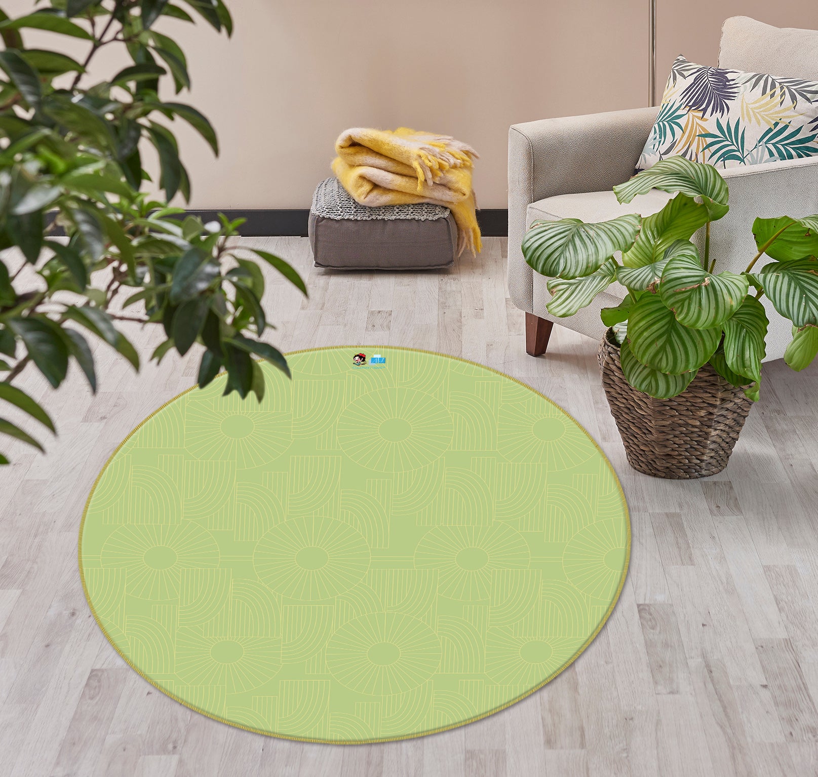 3D Green 98104 Kasumi Loffler Rug Round Non Slip Rug Mat