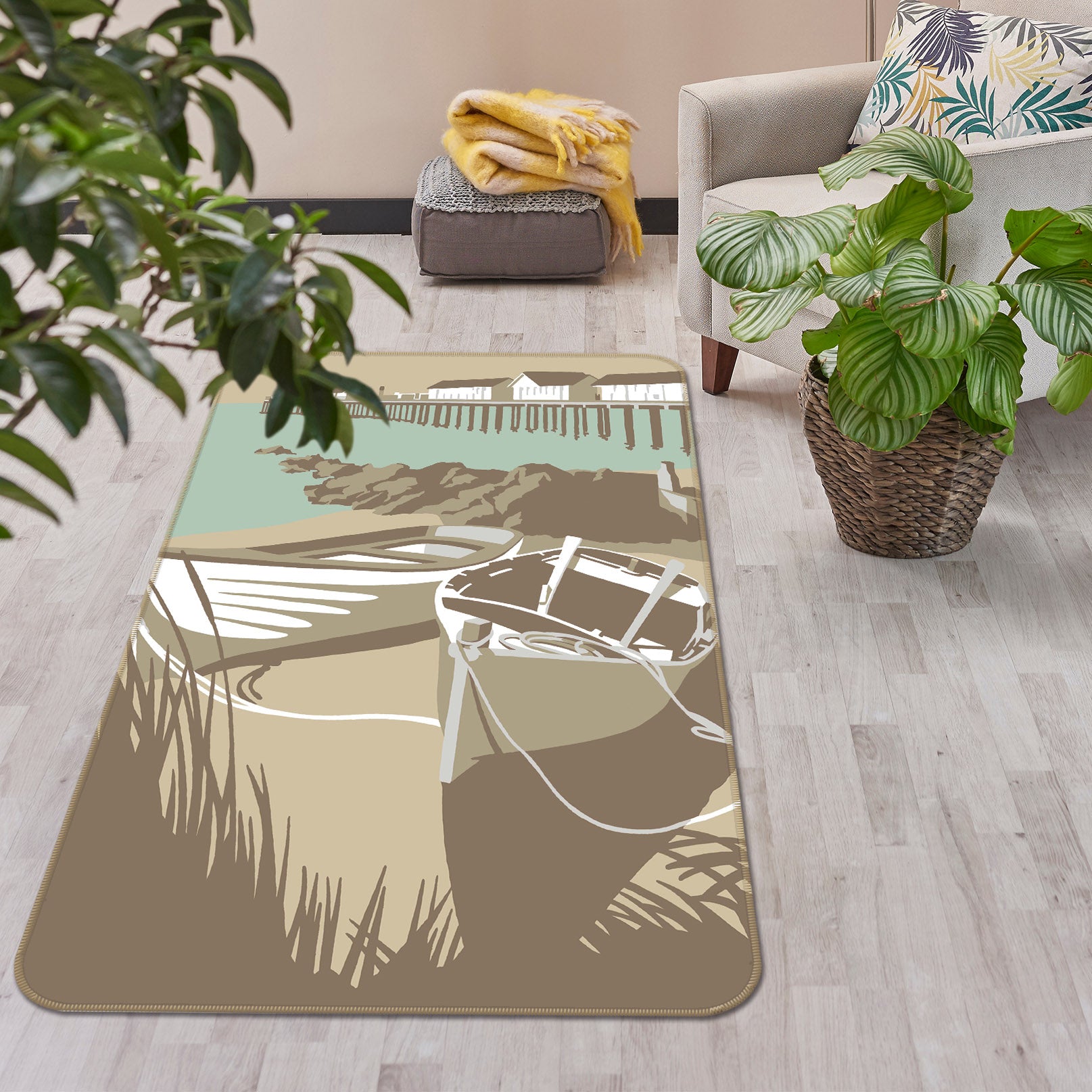 3D Southwold Boats Pier 1146 Steve Read Rug Non Slip Rug Mat