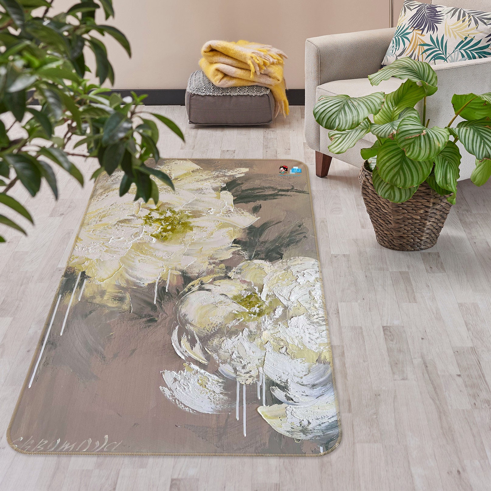 3D White Flower 1169 Skromova Marina Rug Non Slip Rug Mat