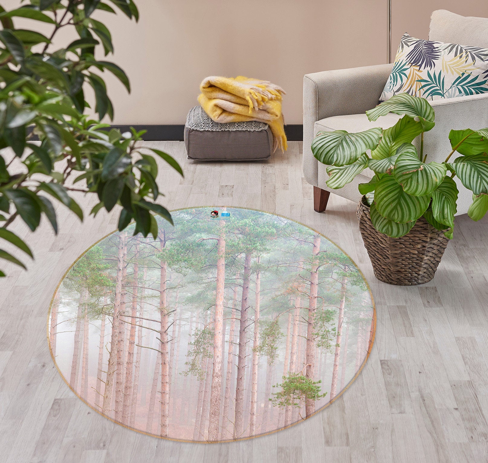 3D Tree Trunk 7595 Assaf Frank Rug Round Non Slip Rug Mat