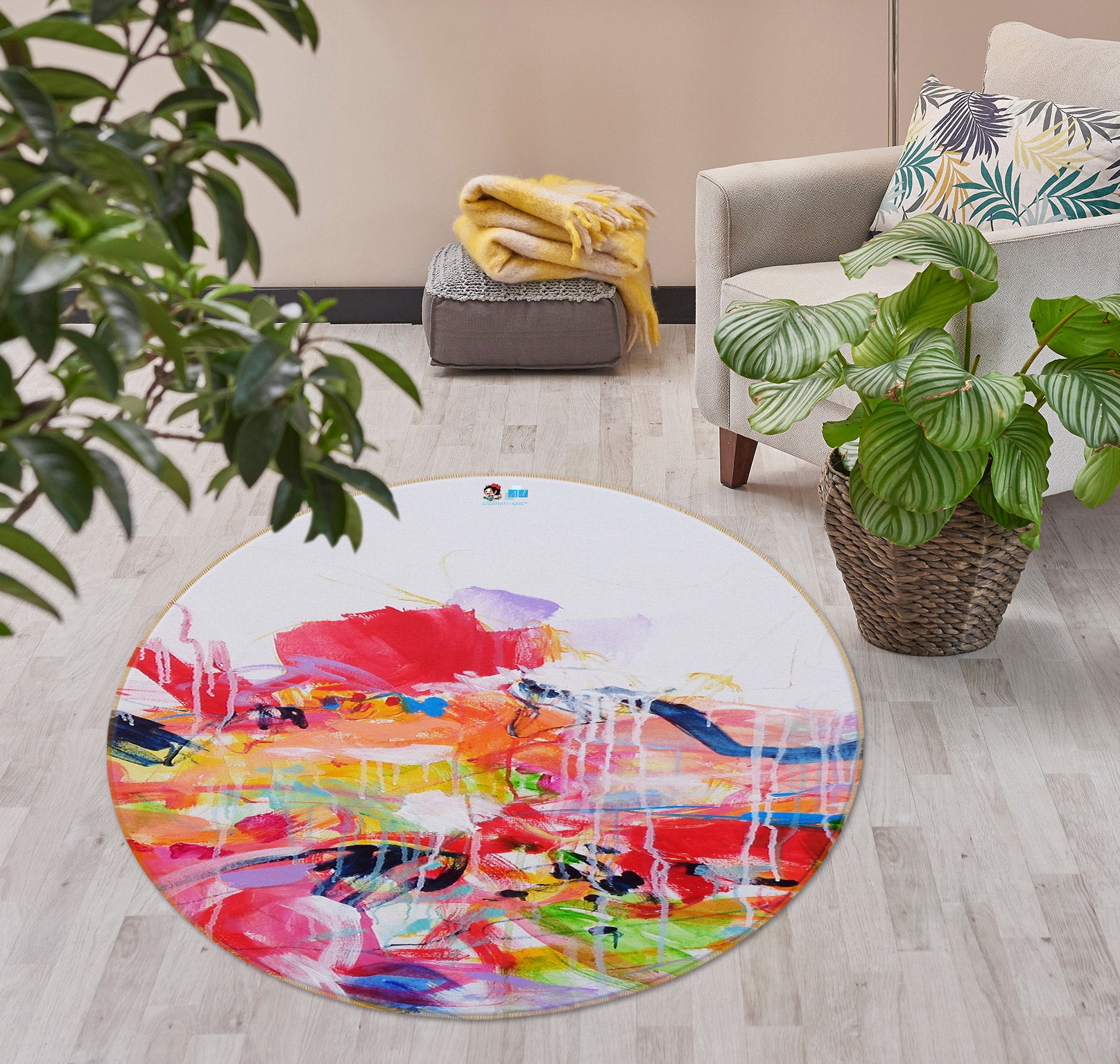 3D Pink Watercolor 1401 Misako Chida Rug Round Non Slip Rug Mat