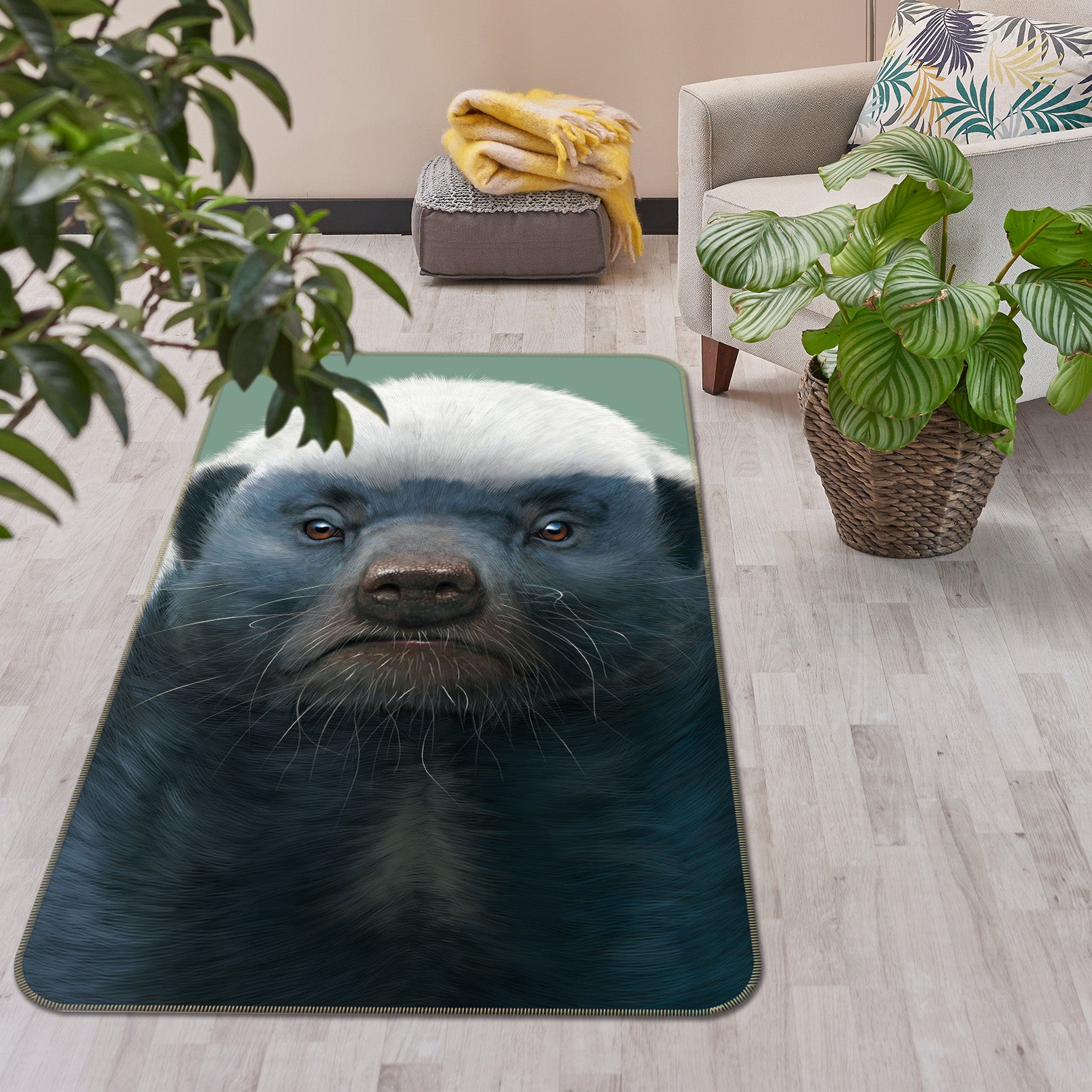 3D Honey Badger Portrait 1042 Vincent Hie Rug Non Slip Rug Mat