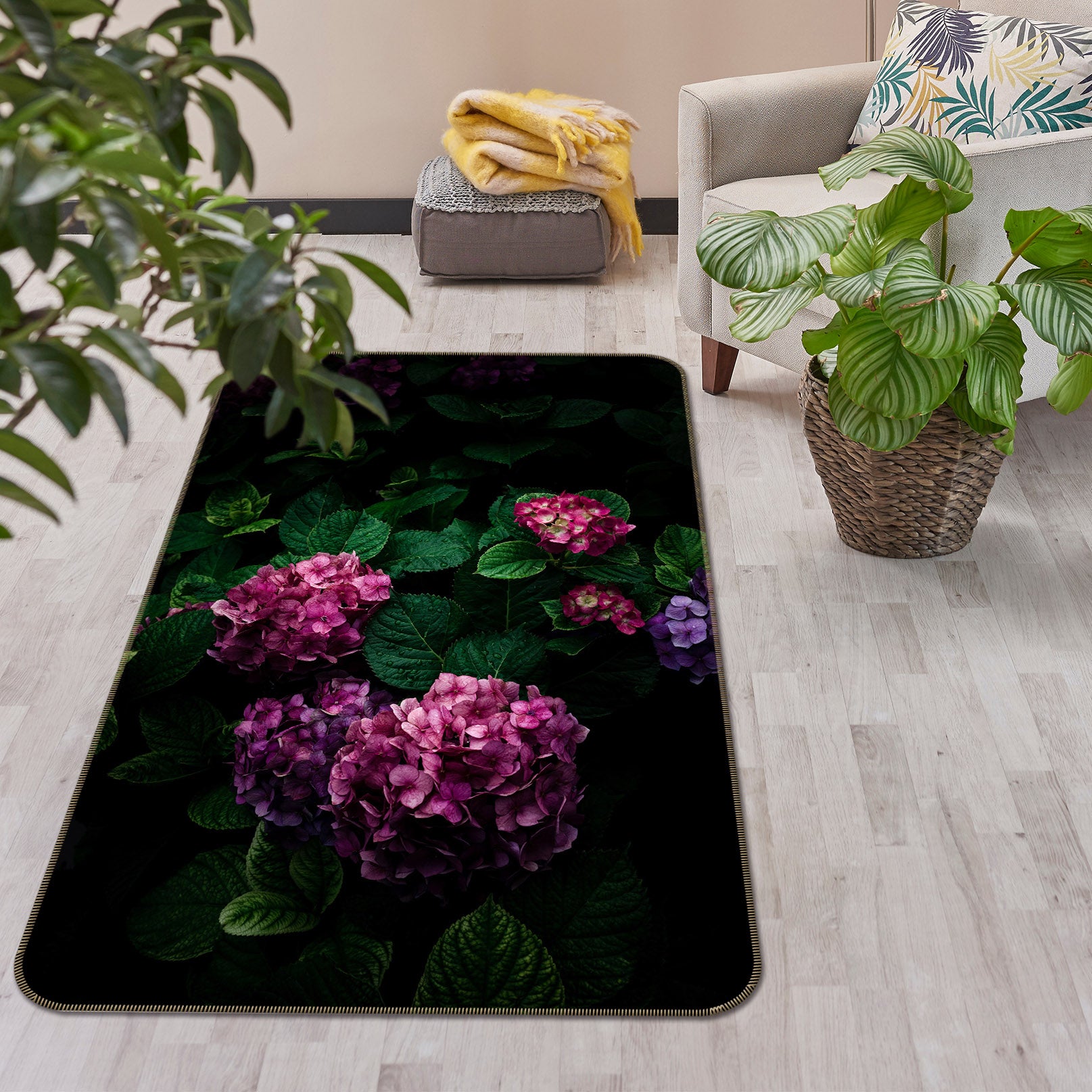 3D Pink Hydrangea 1009 Noirblanc777 Rug Non Slip Rug