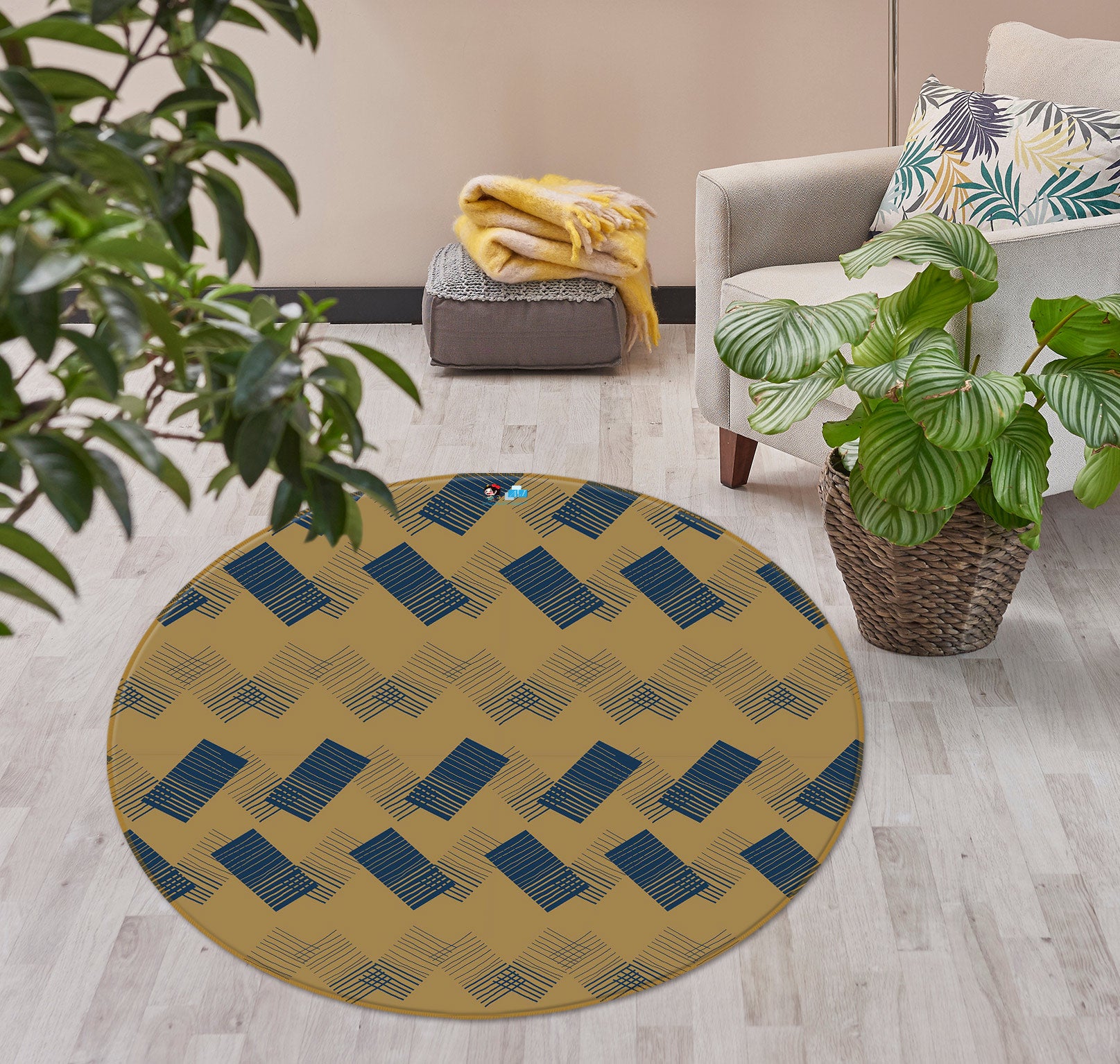 3D Square Pattern 98100 Kasumi Loffler Rug Round Non Slip Rug Mat