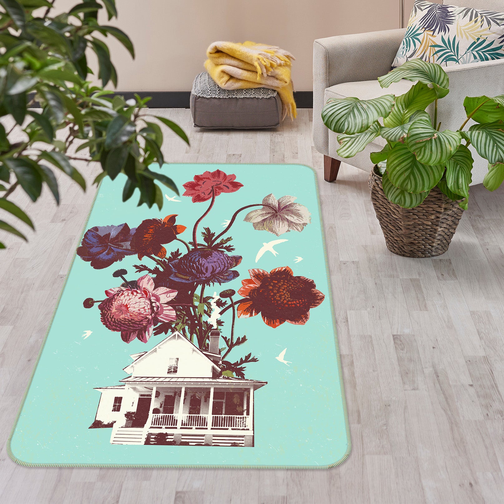 3D Flower House 1004 Showdeer Rug Non Slip Rug Mat