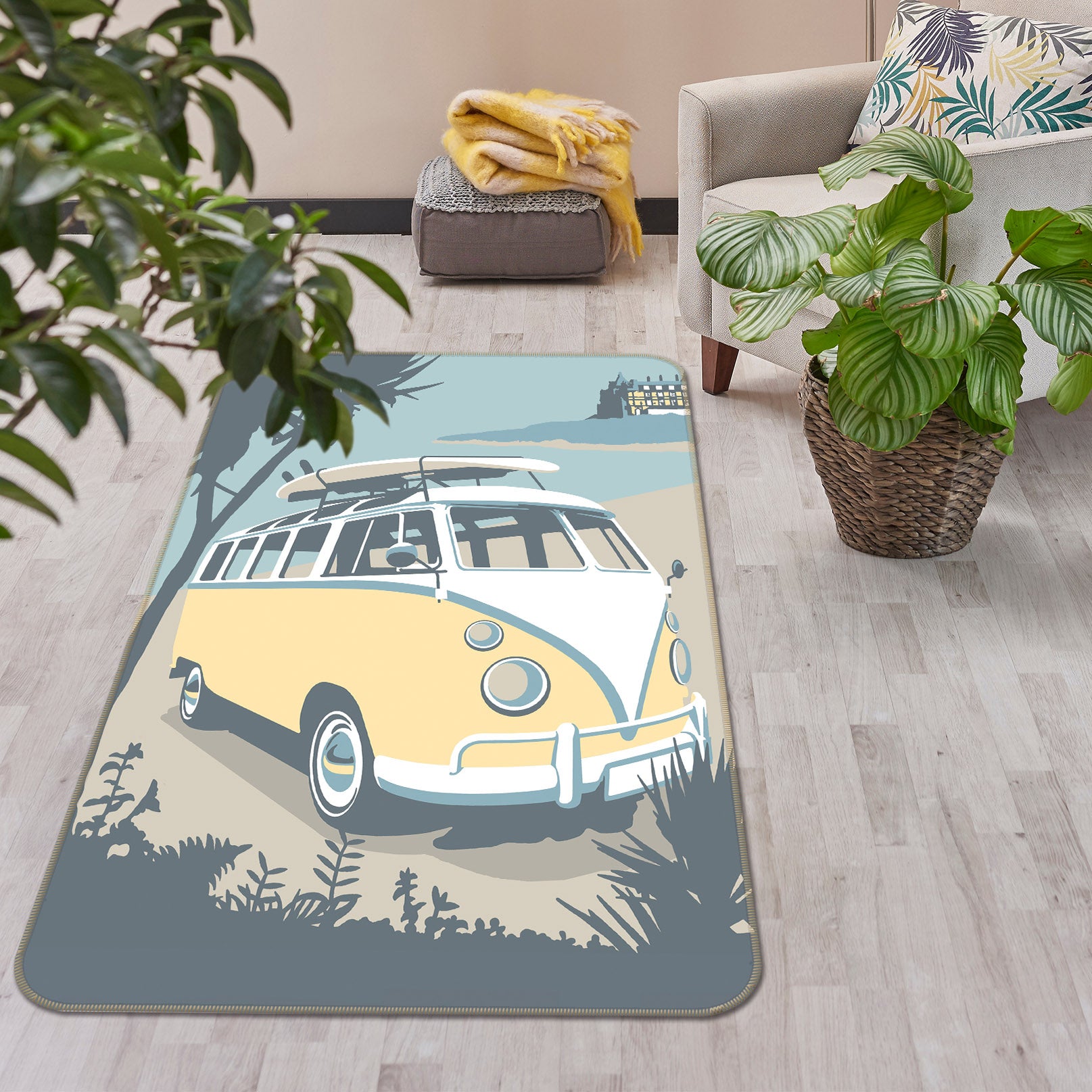 3D Newquay Camper 1127 Steve Read Rug Non Slip Rug Mat