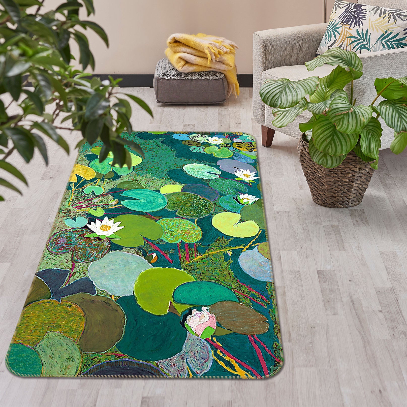 3D Green Lotus Pond 3012 Allan P. Friedlander Rug Non Slip Rug Mat