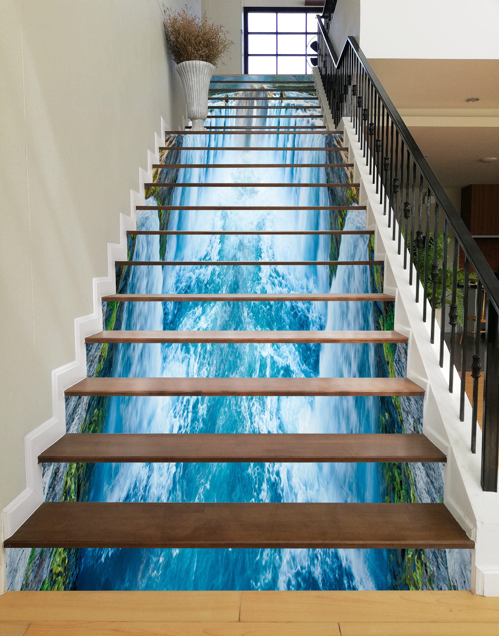 3D Majestic Waterfall 001 Stair Risers