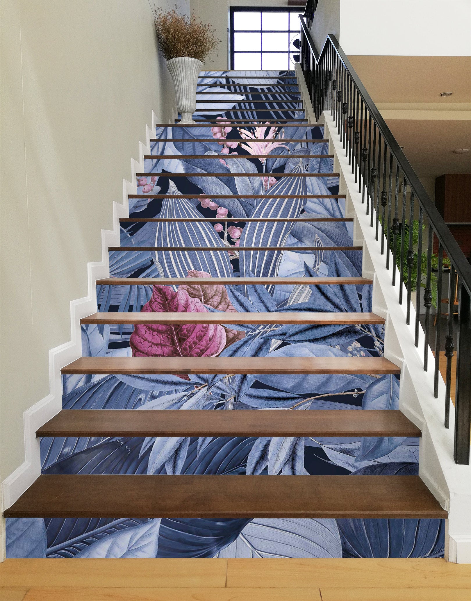 3D Grey Leaves 10451 Andrea Haase Stair Risers