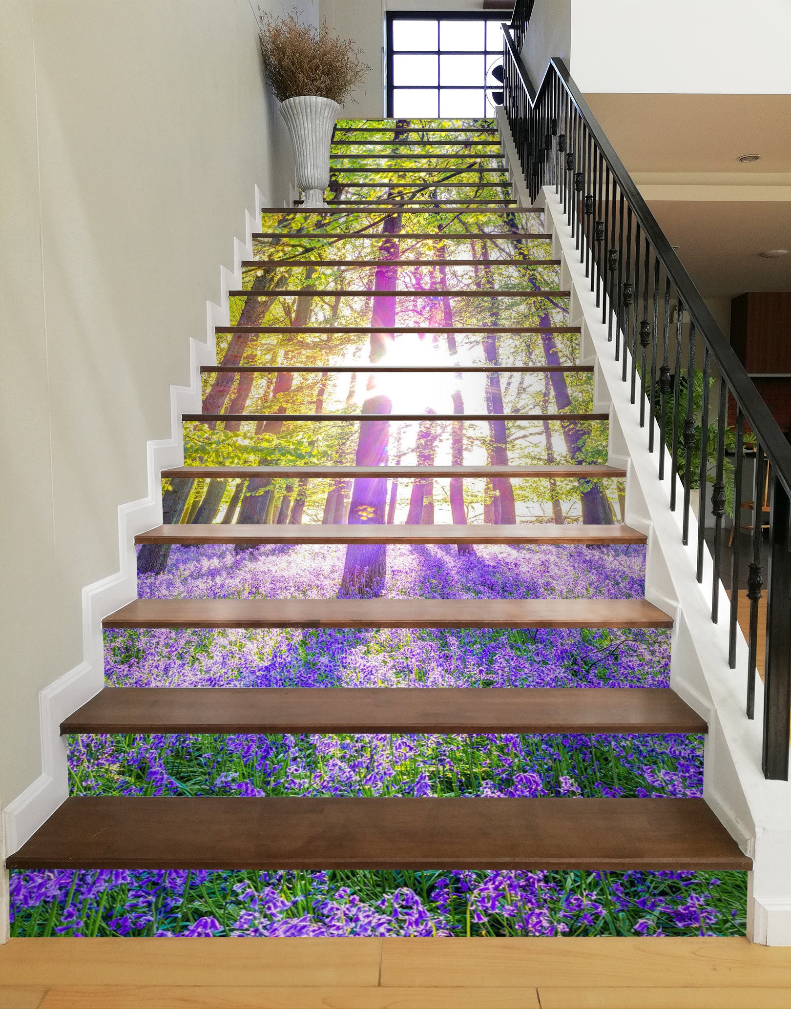 3D Sunlight Purple Flowers Woods 10958 Assaf Frank Stair Risers