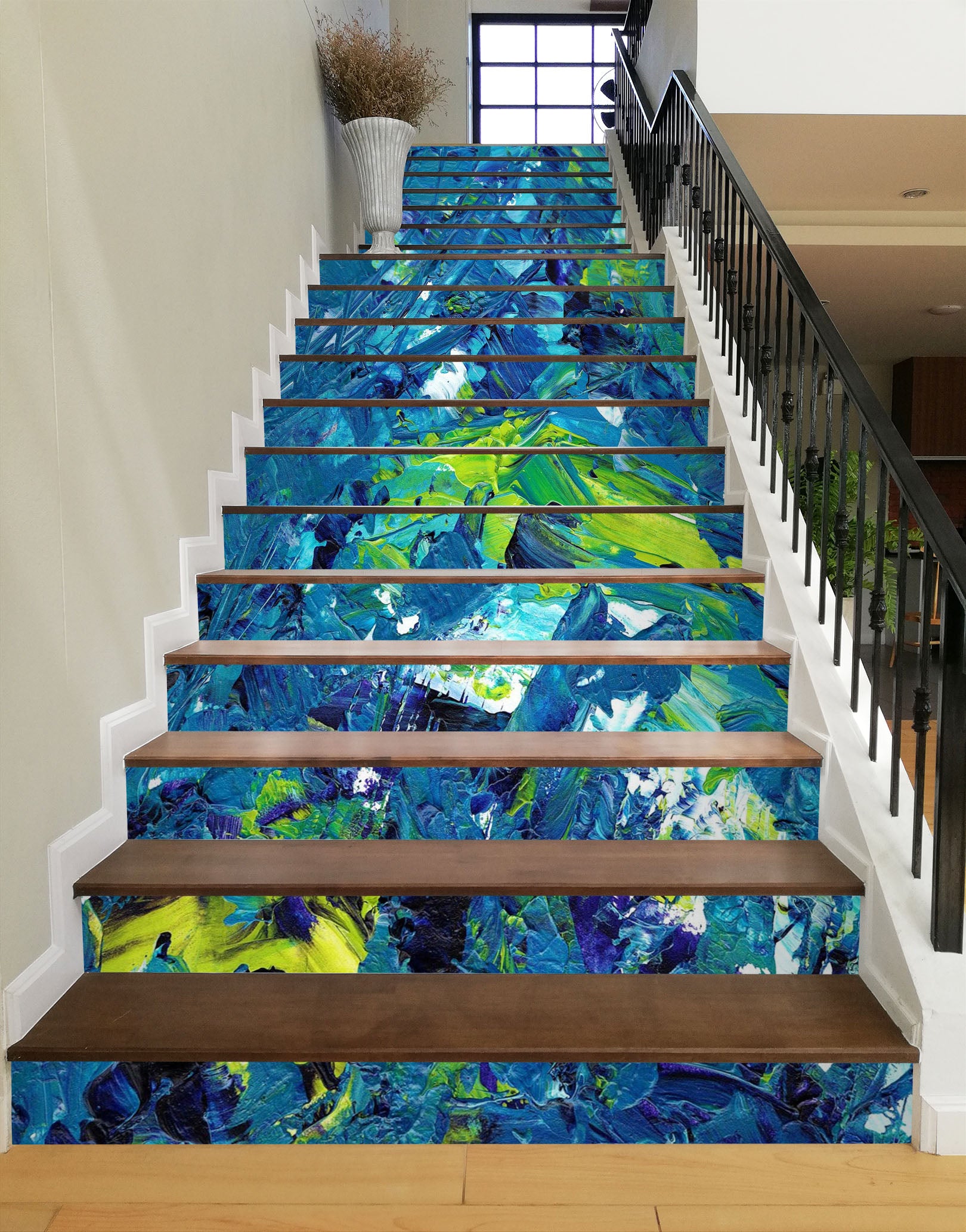 3D Blue And Green Distribution 614 Stair Risers