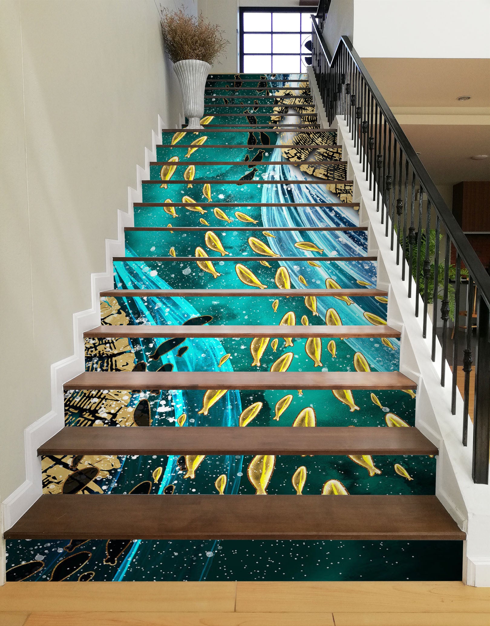 3D Fluorescent Yellow Fish 611 Stair Risers