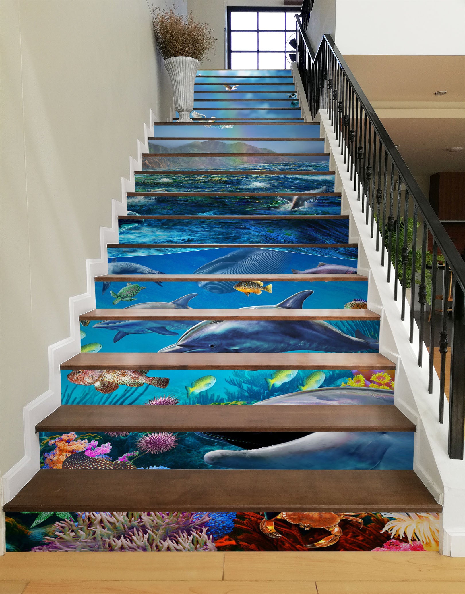 3D Dolphin Ocean Fish 96184 Adrian Chesterman Stair Risers