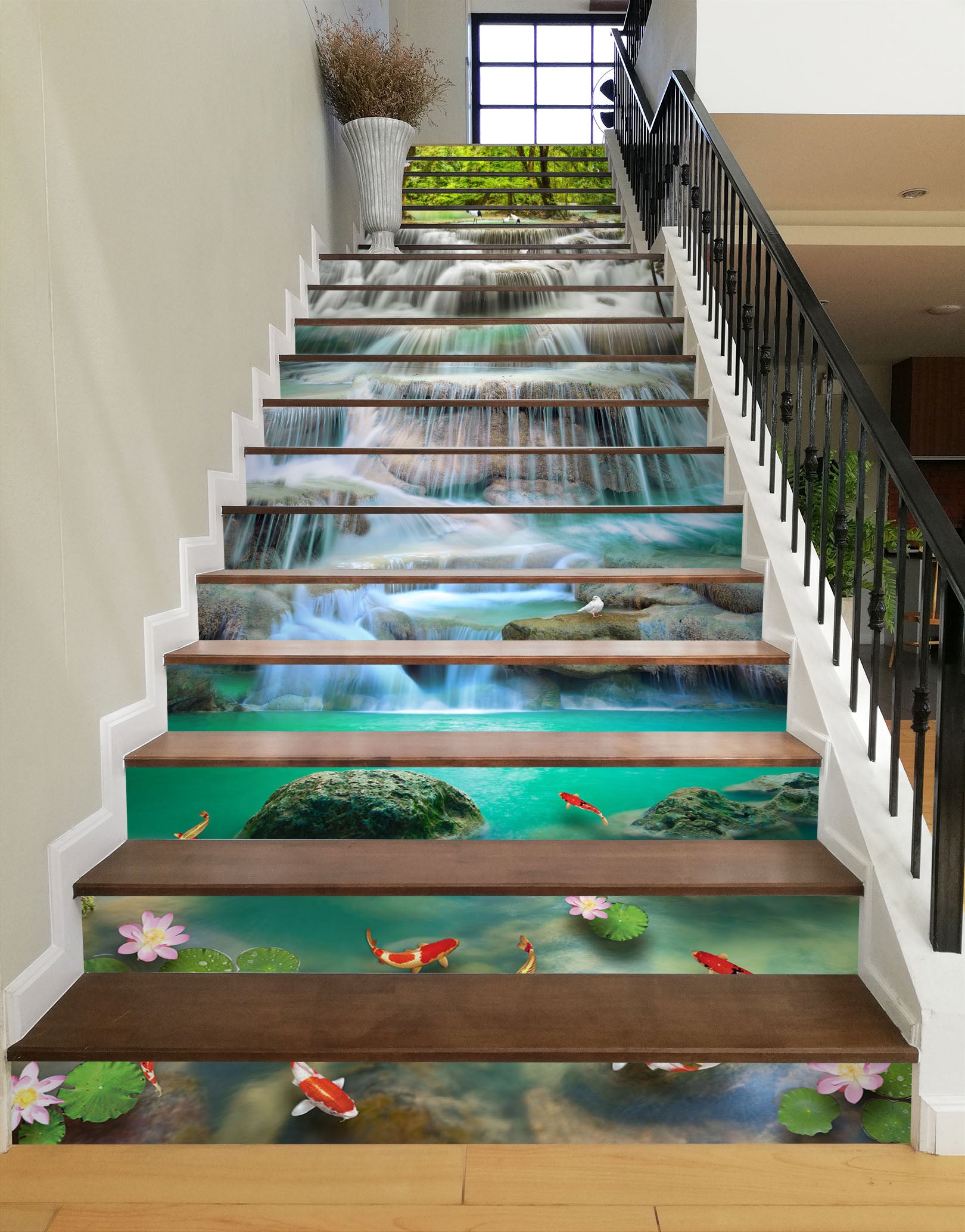 3D Magnificent Beautiful Waterfall 619 Stair Risers