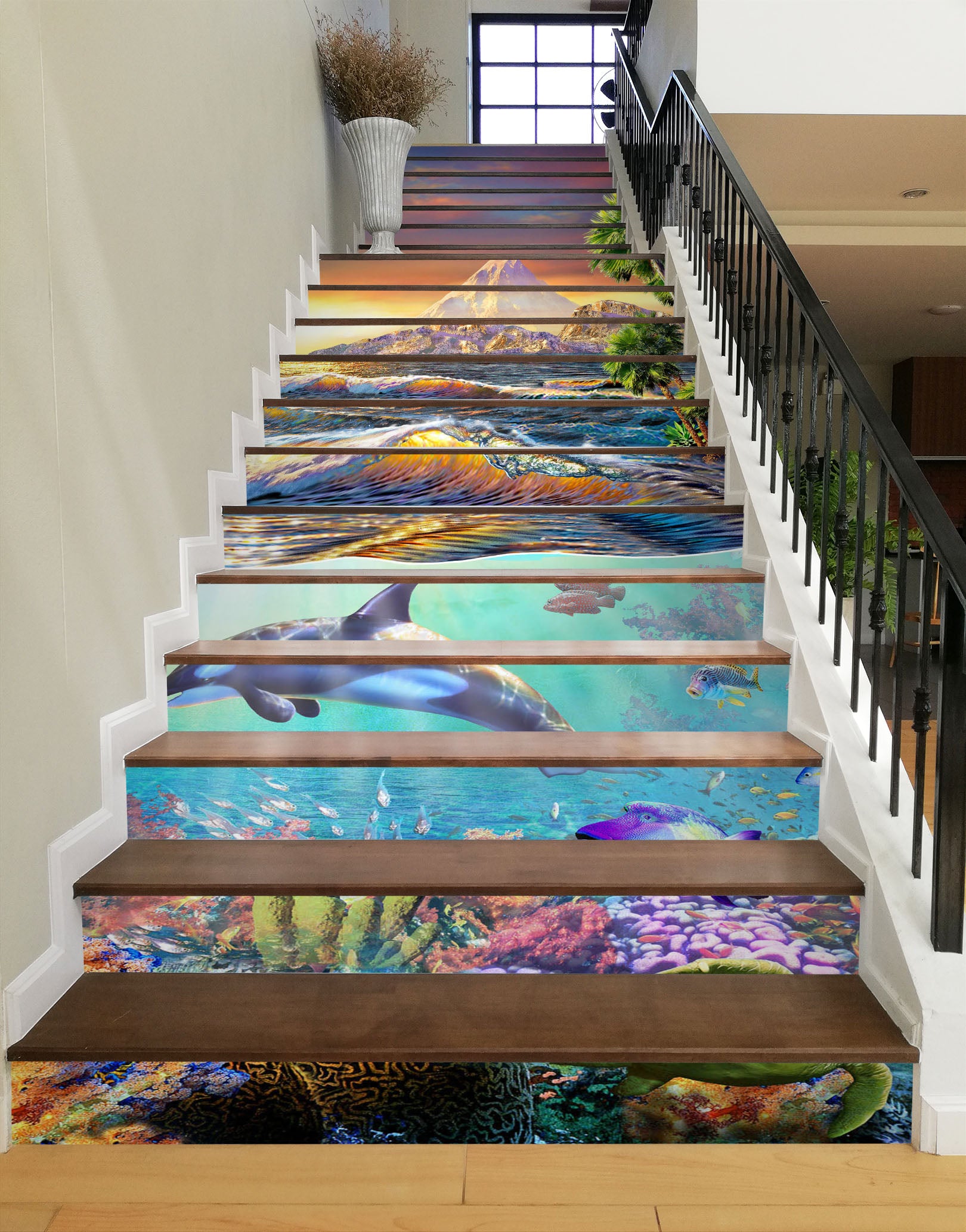 3D Underwater Whale Colorful Coral 96169 Adrian Chesterman Stair Risers