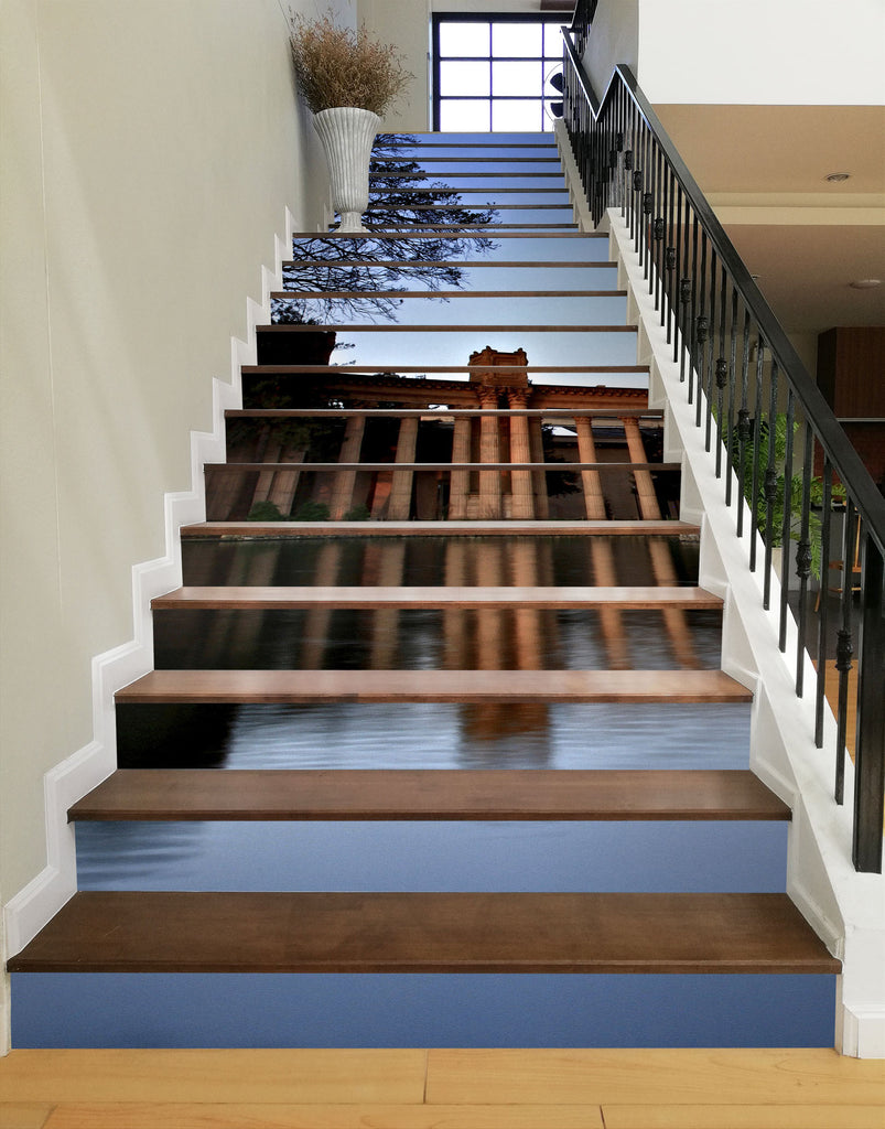 3D River Pillar Bridge 9906 Kathy Barefield Stair Risers | AJ Wallpaper