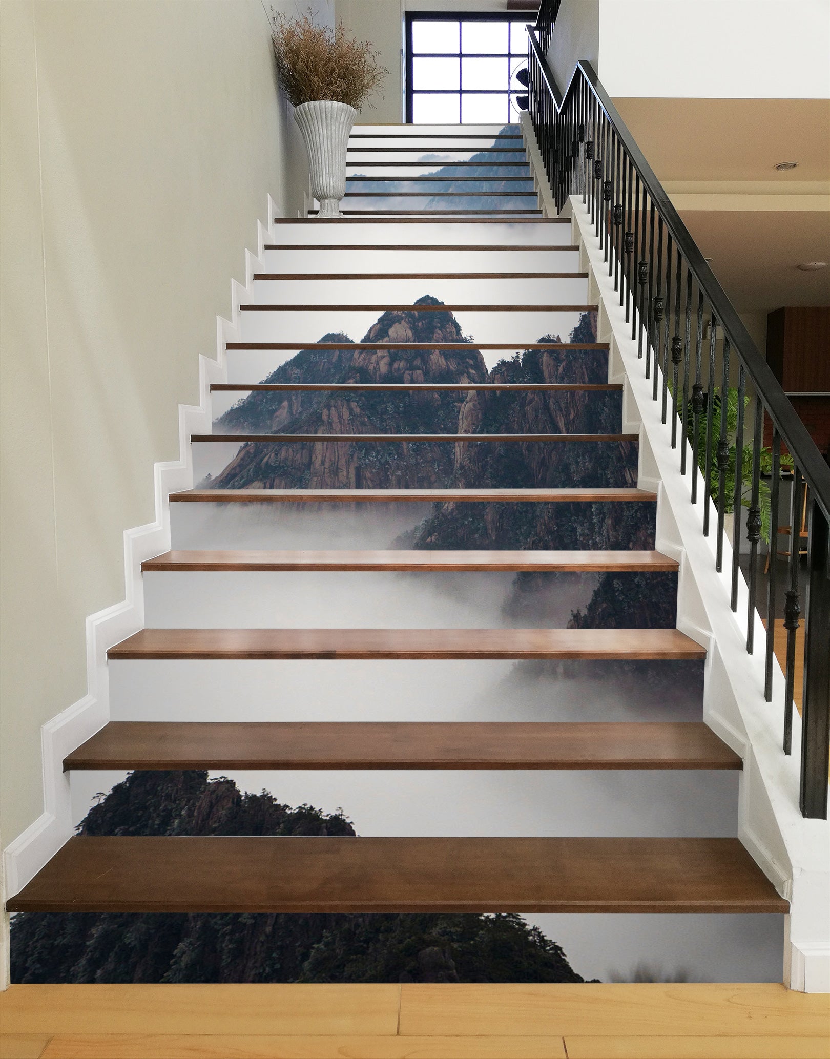 3D Cloudy Mountains 416 Stair Risers