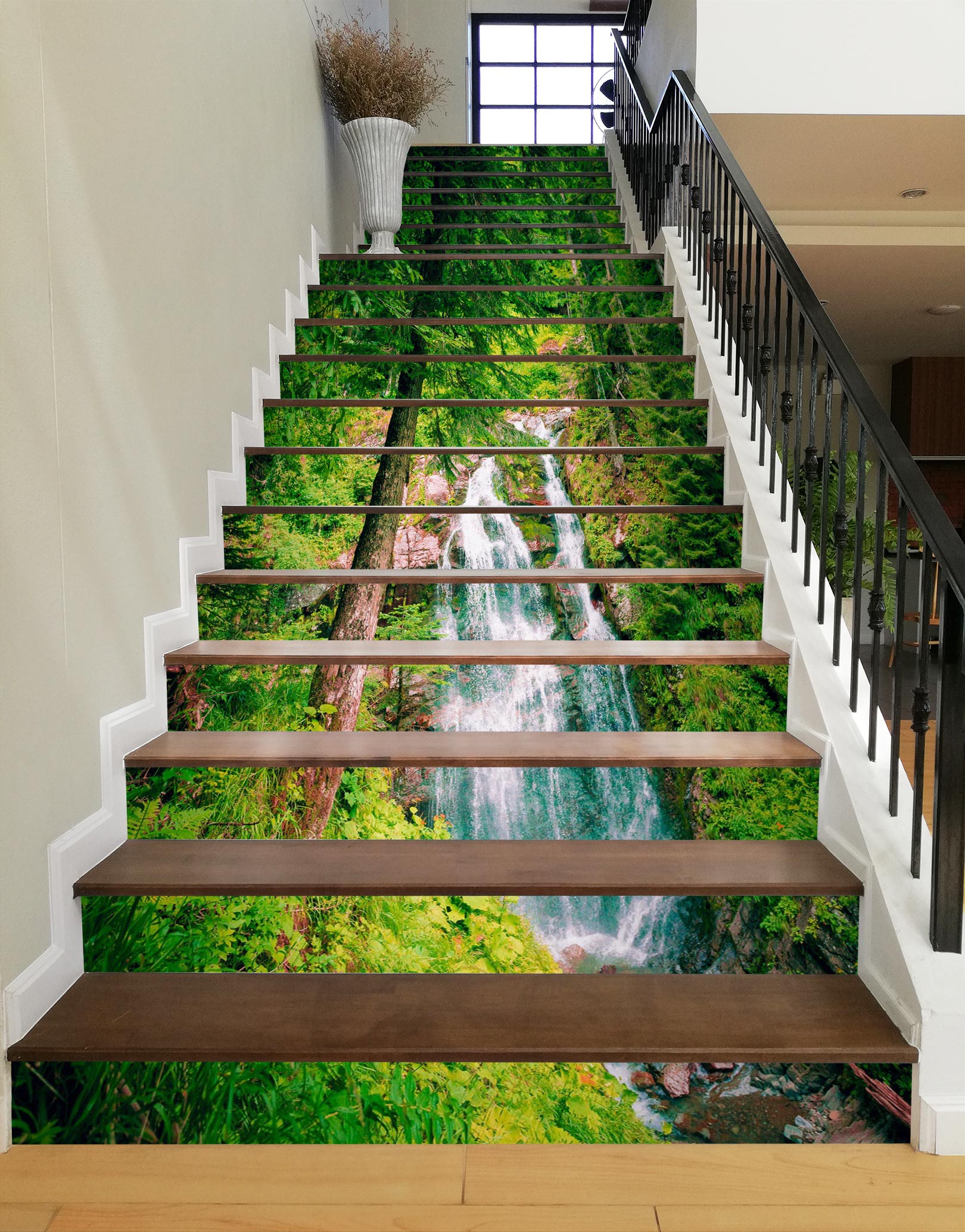 3D Green Shaded Waterfall 360 Stair Risers