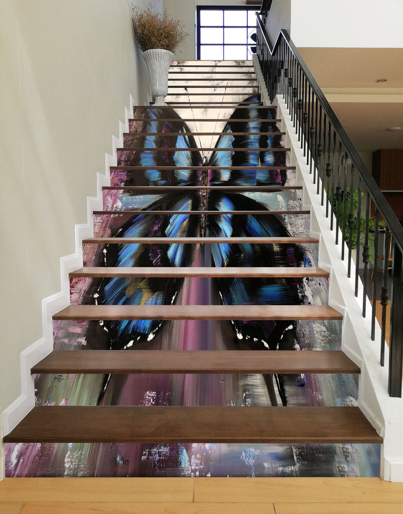 3D Blue Butterfly 2227 Skromova Marina Stair Risers | AJ Wallpaper
