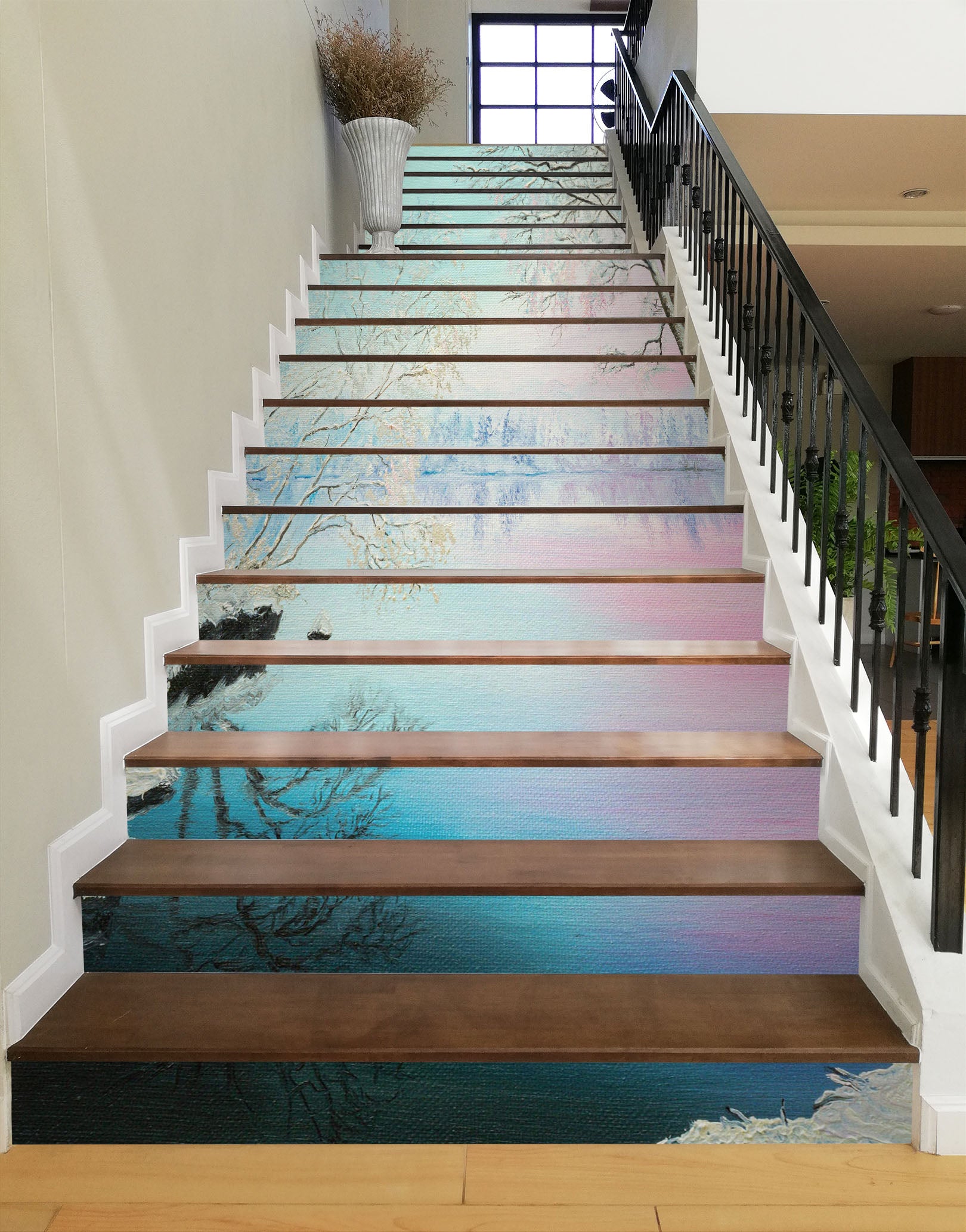 3D Snow Tree Lake 8828 Marina Zotova Stair Risers