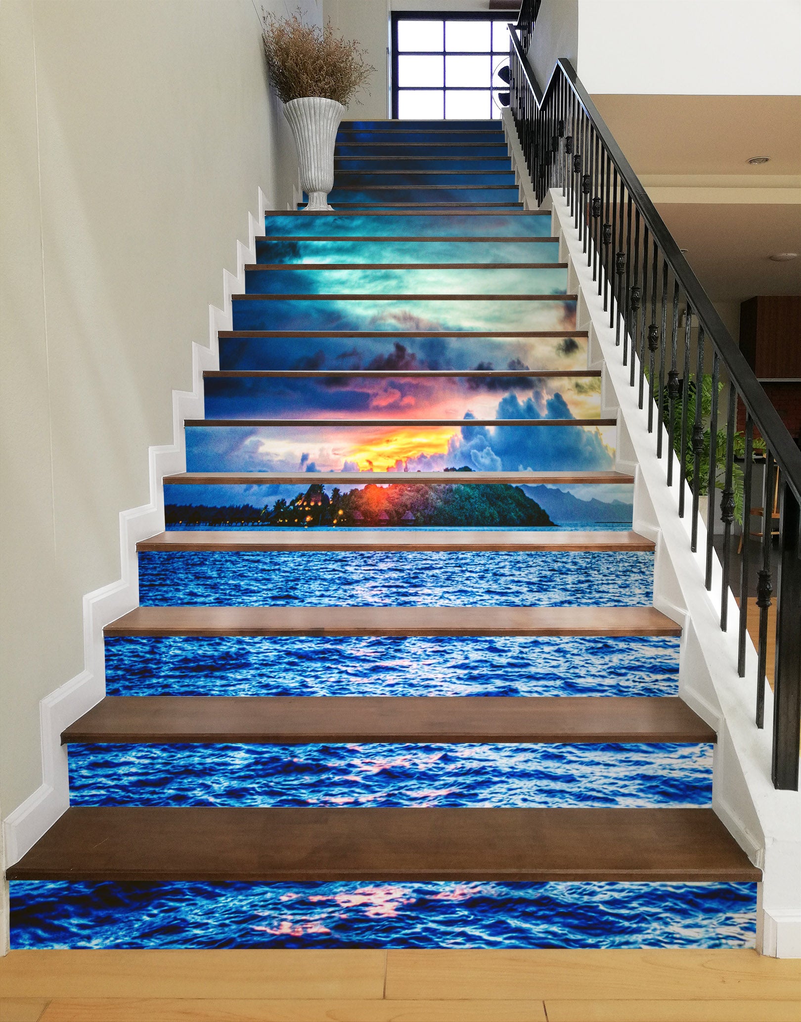 3D The Other Side Of Sea Blue 632 Stair Risers