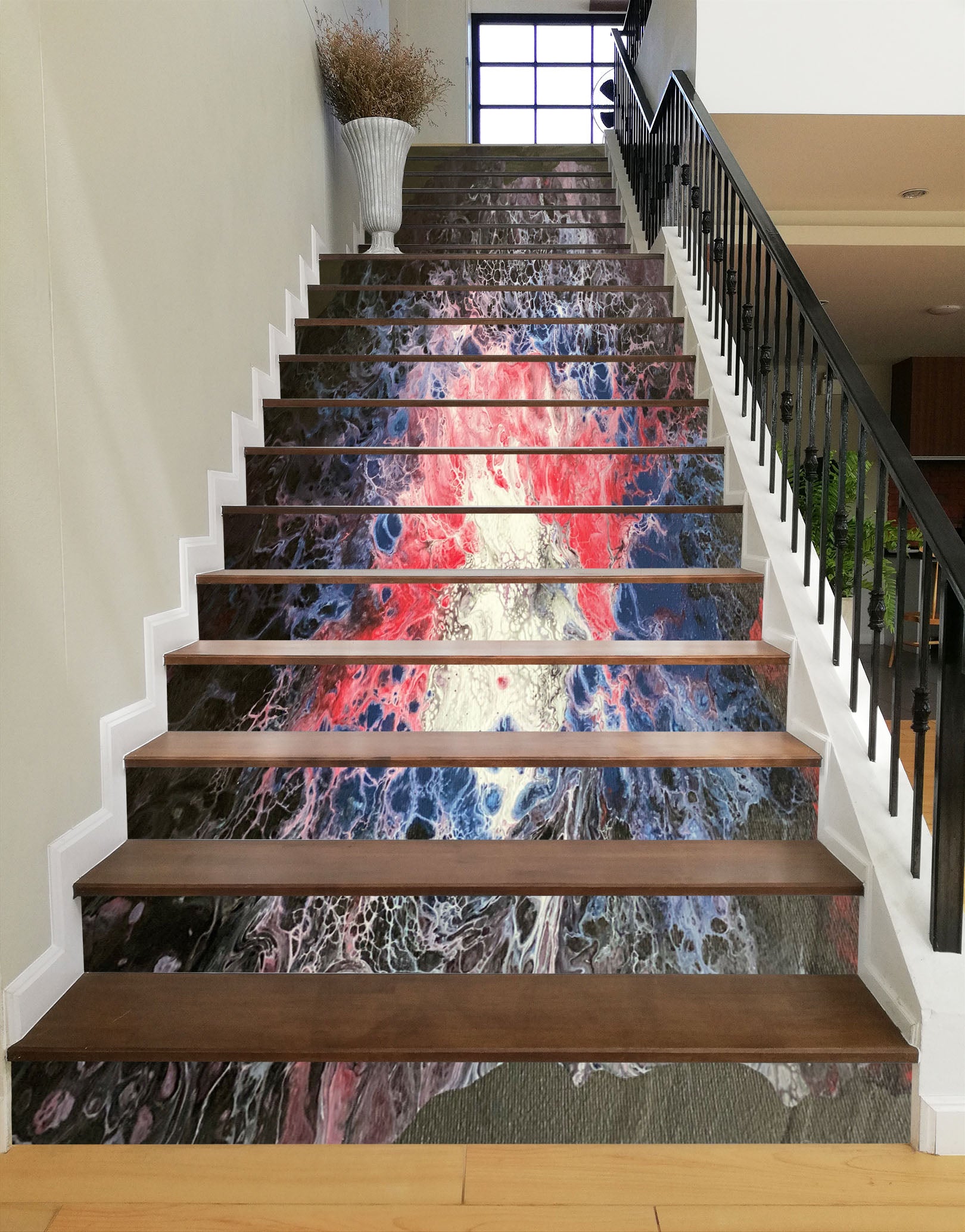 3D Blue Red Paint Pattern 90193 Valerie Latrice Stair Risers