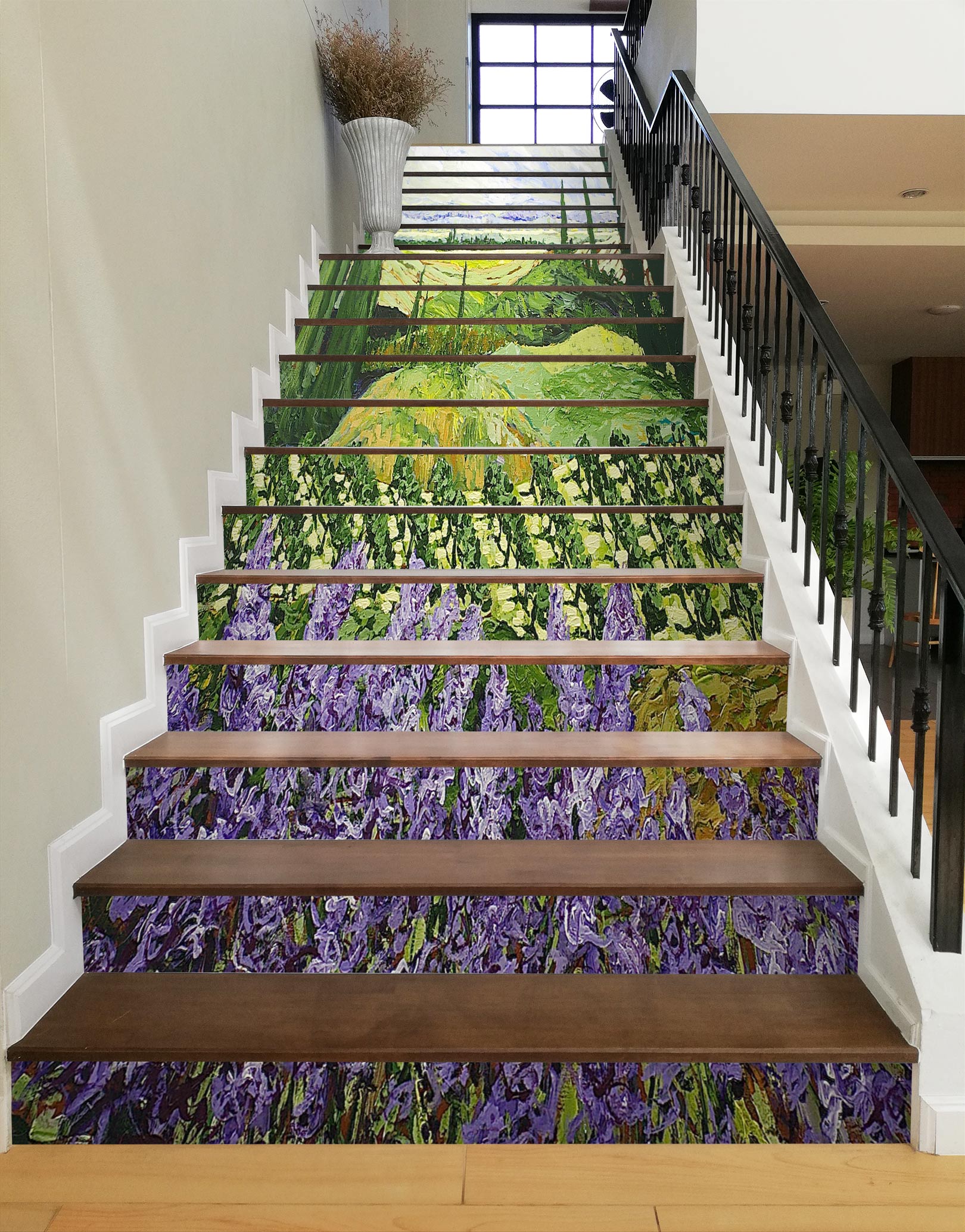 3D Purple Flowers Green Field 89152 Allan P. Friedlander Stair Risers