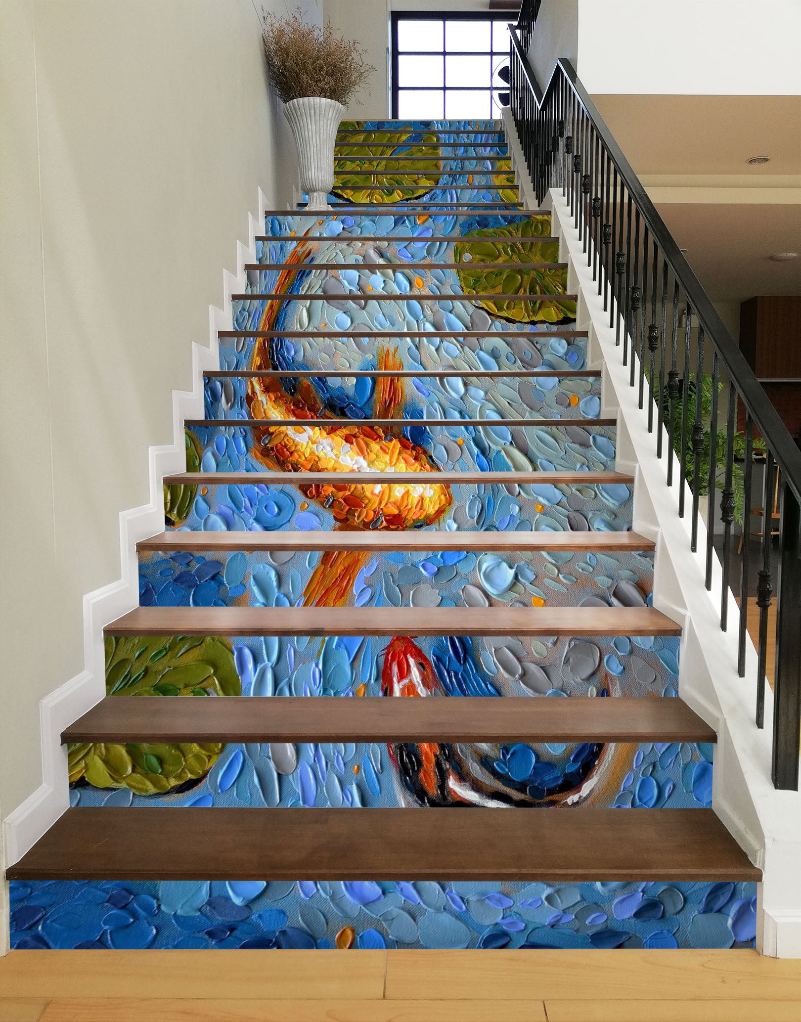 3D Lotus Pond Lotus Oil Painting 96146 Dena Tollefson Stair Risers