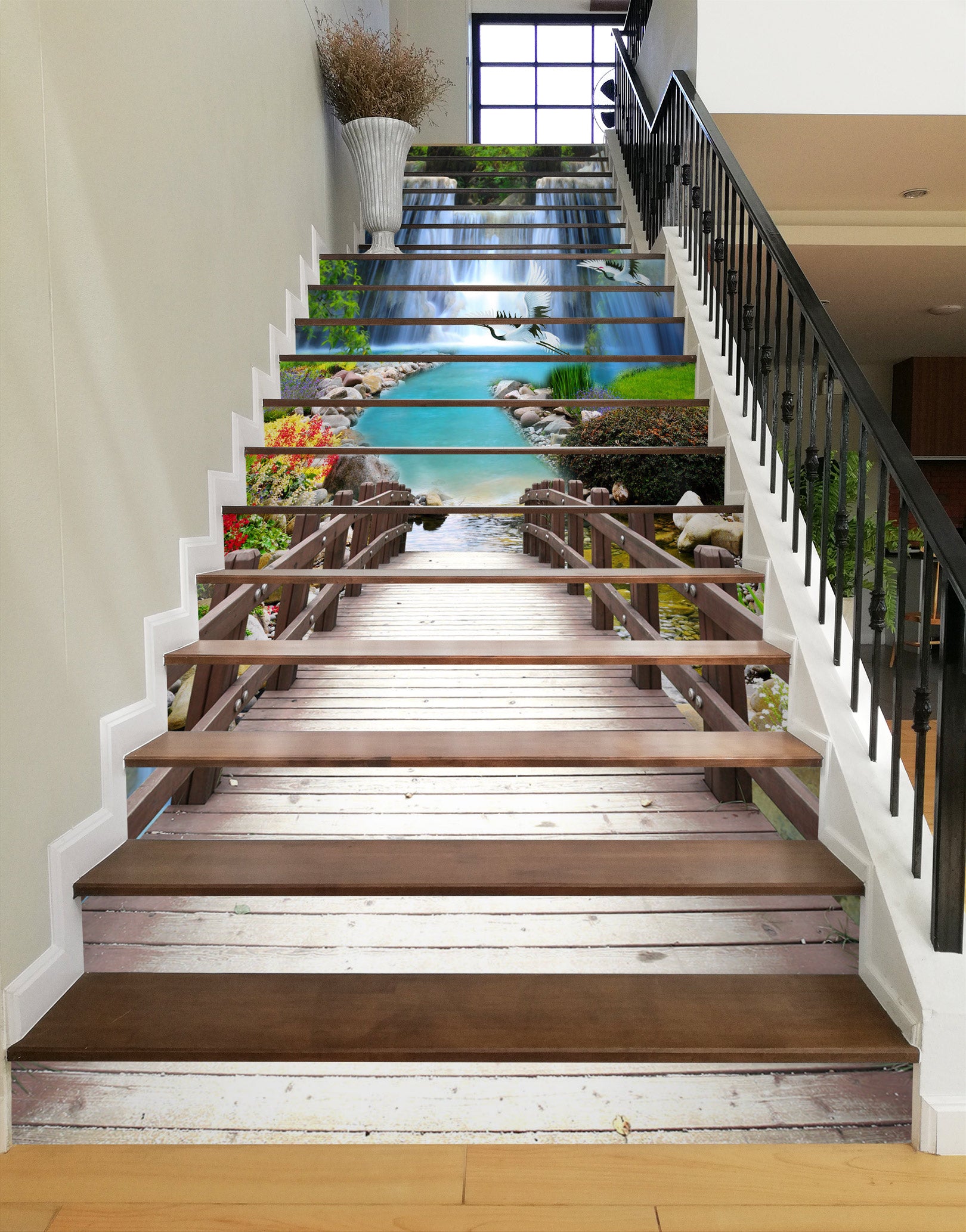 3D Blue Water Falls 059 Stair Risers