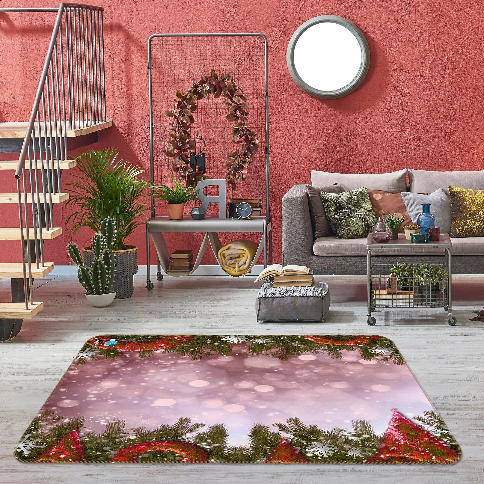 3D Snow Up Down Branches 56226 Christmas Non Slip Rug Mat Xmas