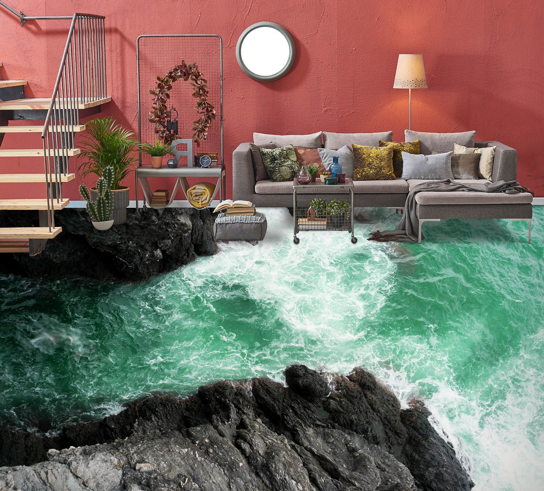 3D Green Intense Spray 147 Floor Mural