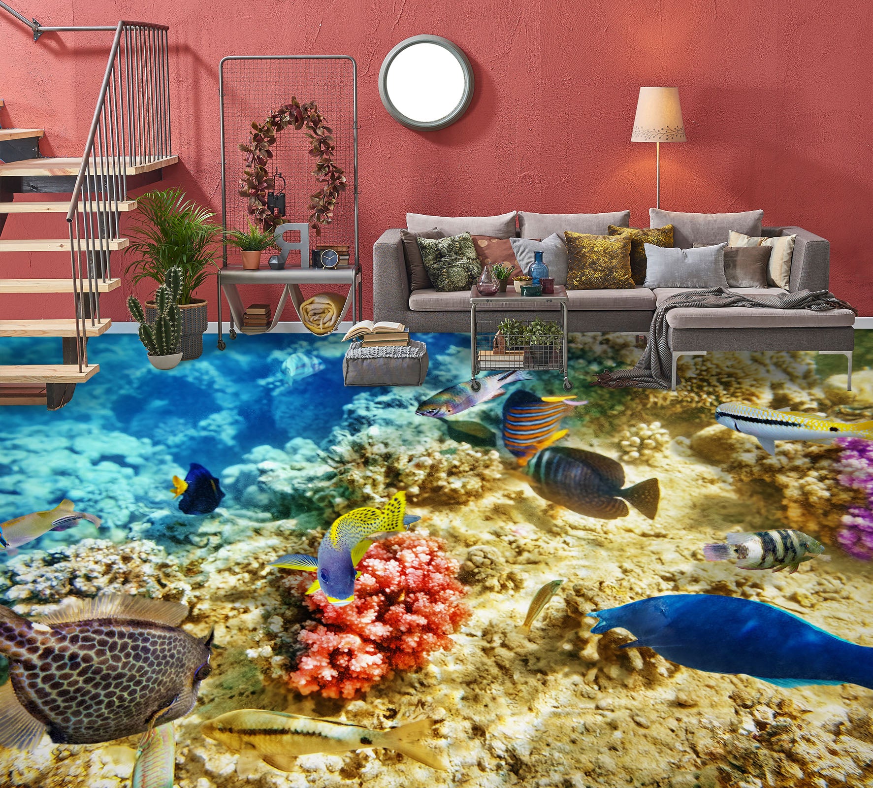 3D Ocean Deep Blue Fish 706 Floor Mural  Wallpaper Murals Rug & Mat Print Epoxy waterproof bath floor