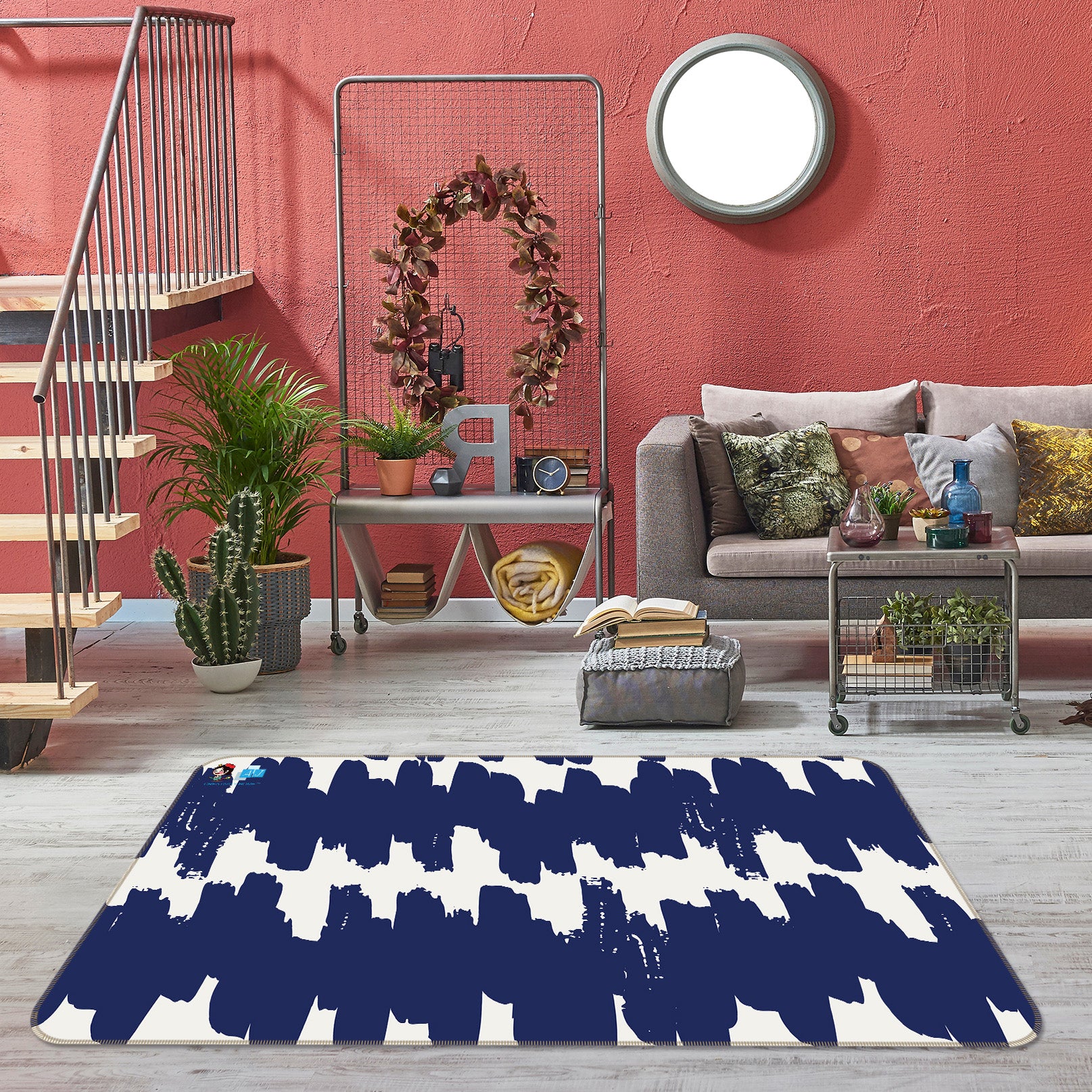 3D Navy Blue Wave Pattern 107136 Kashmira Jayaprakash Rug Non Slip Rug Mat