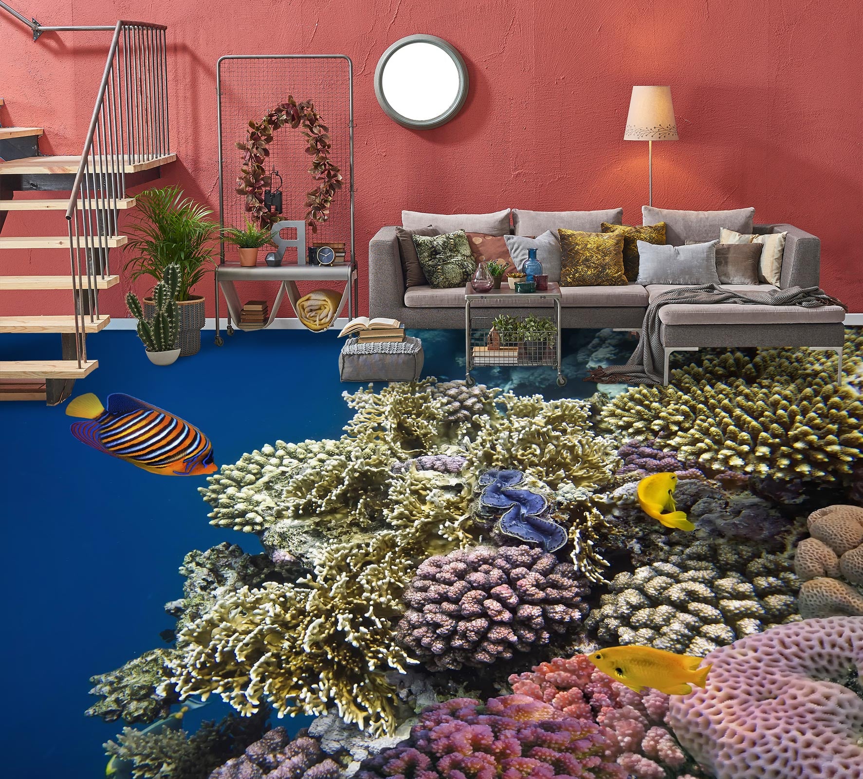 3D Big Green Coral 620 Floor Mural