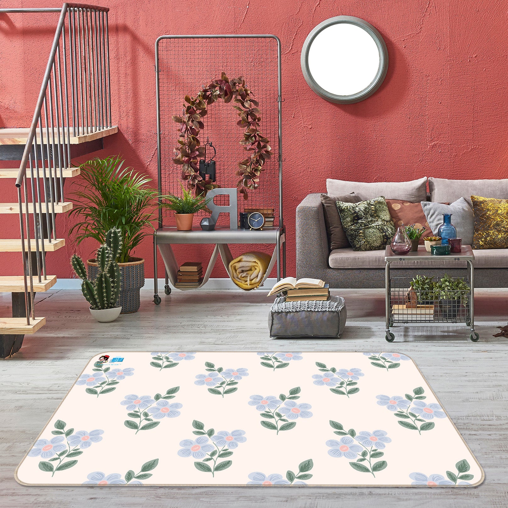 3D Blue Flower Pattern 107130 Kashmira Jayaprakash Rug Non Slip Rug Mat