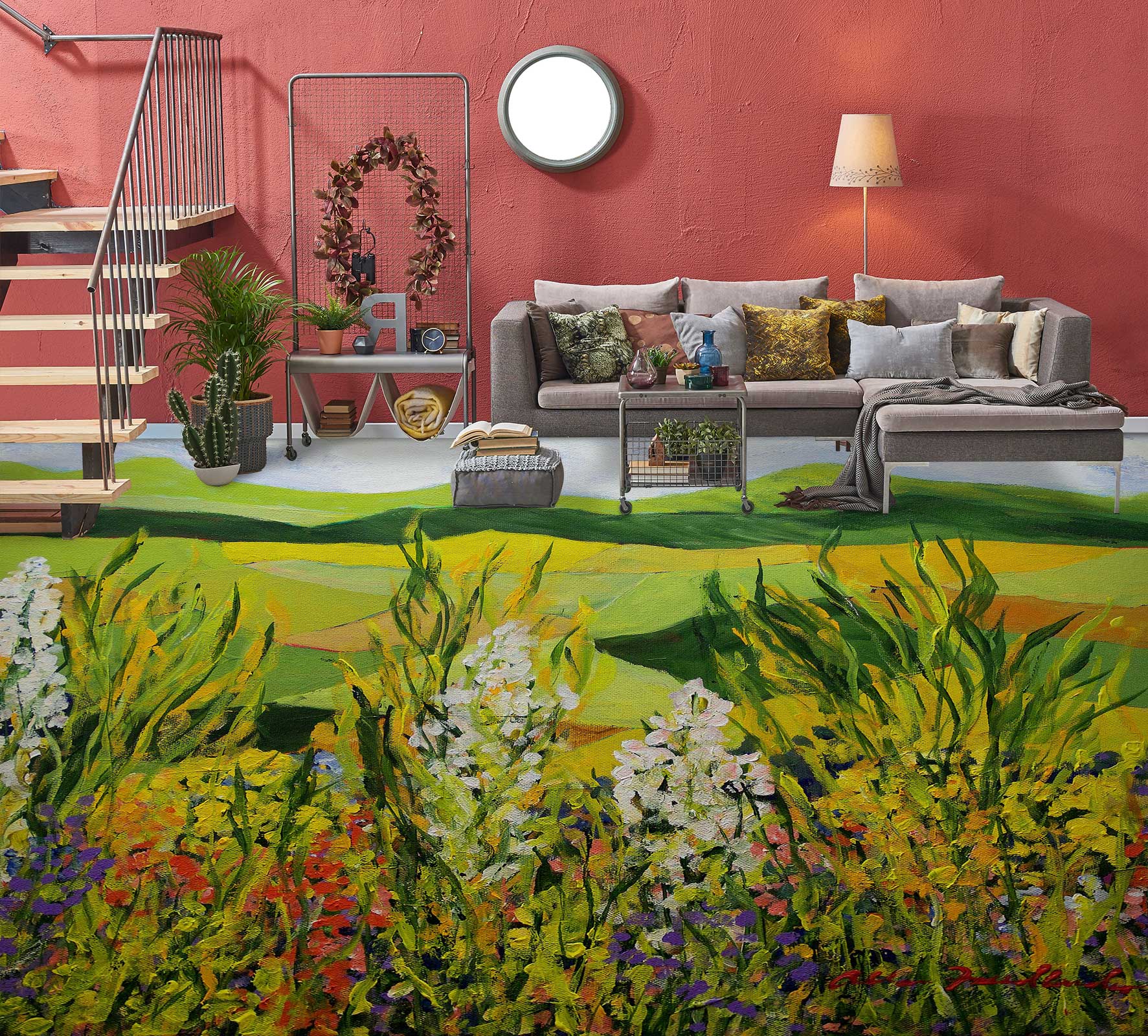 3D Flower Bush Hillside Lawn 9662 Allan P. Friedlander Floor Mural  Wallpaper Murals Self-Adhesive Removable Print Epoxy