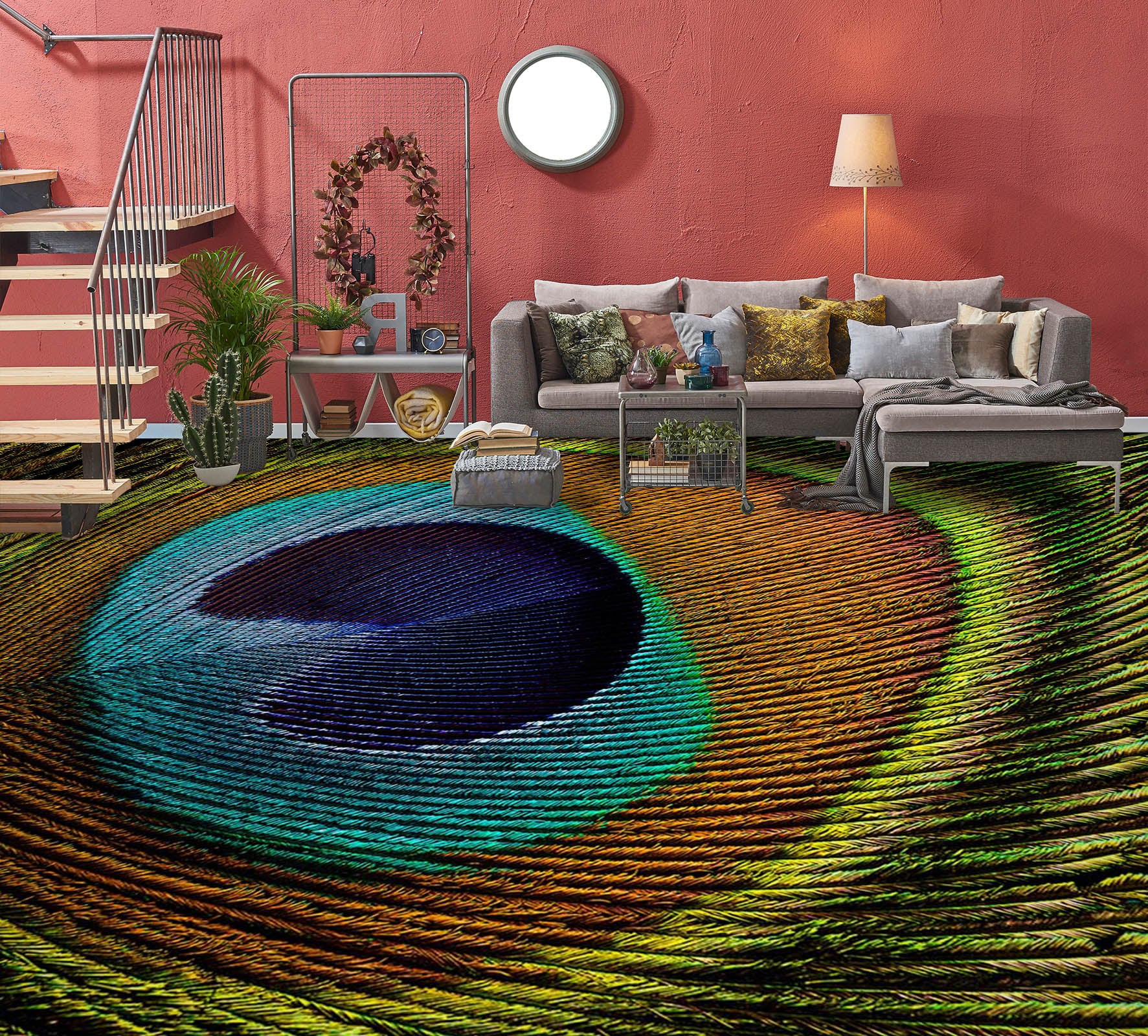 3D HD Peacock Feather 1491 Floor Mural  Wallpaper Murals Self-Adhesive Removable Print Epoxy