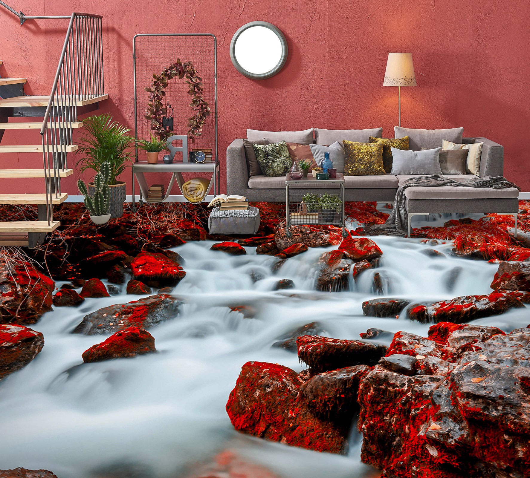 3D Red Plants On The Stones 591 Floor Mural  Wallpaper Murals Rug & Mat Print Epoxy waterproof bath floor