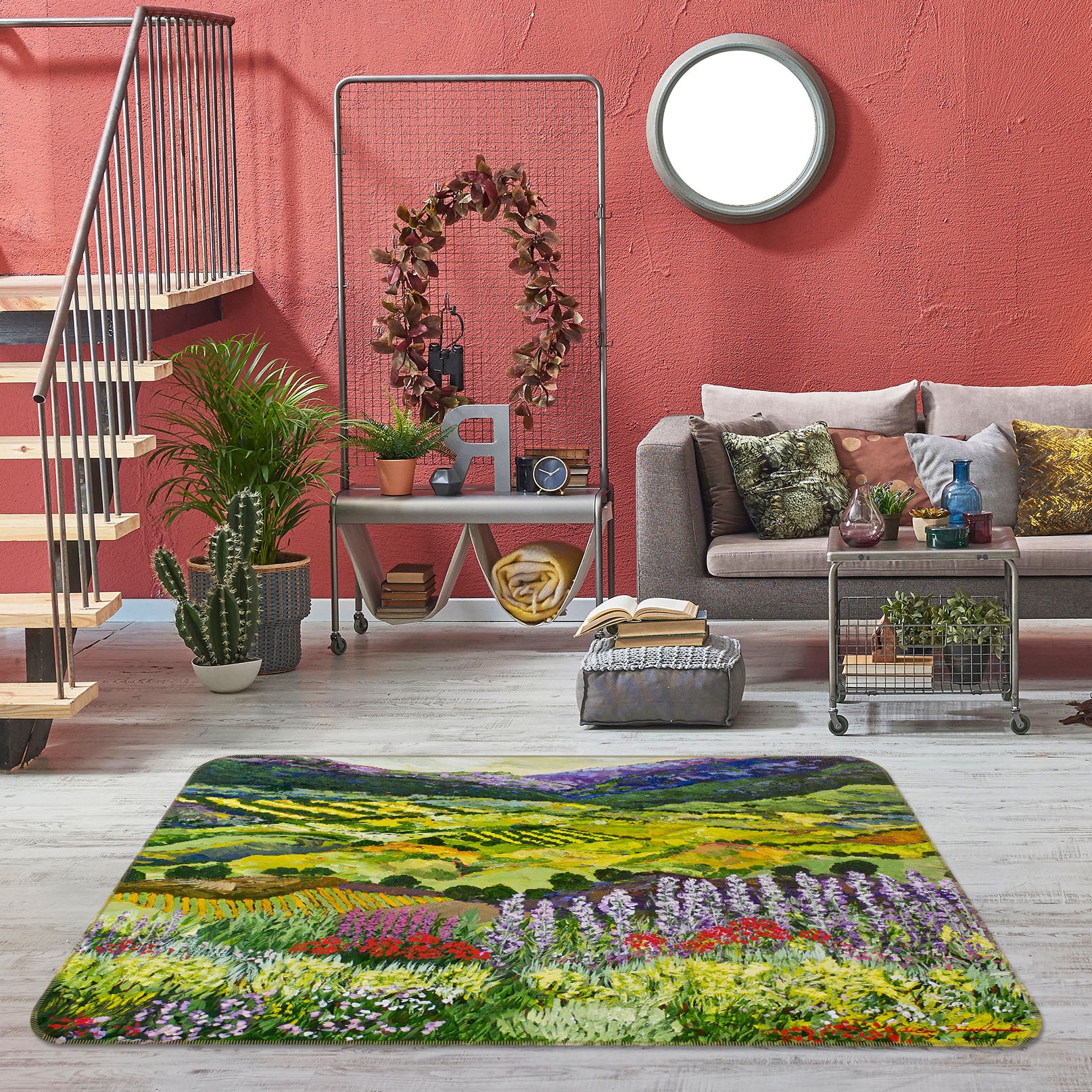 3D Flower Field 1040 Allan P. Friedlander Rug Non Slip Rug Mat