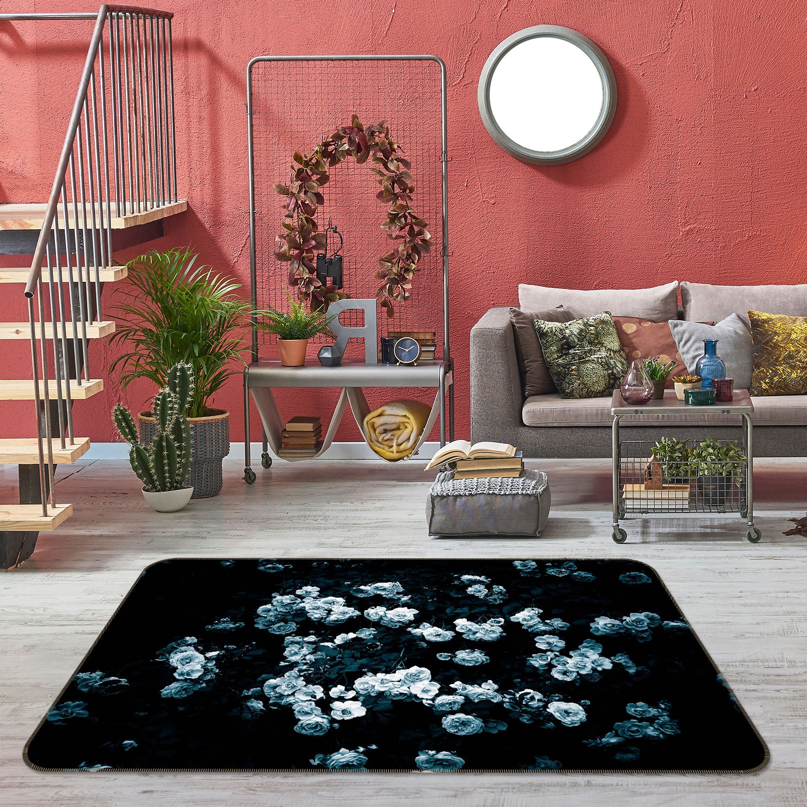 3D Valentine Rose 1007 Noirblanc777 Rug Non Slip Rug Mat