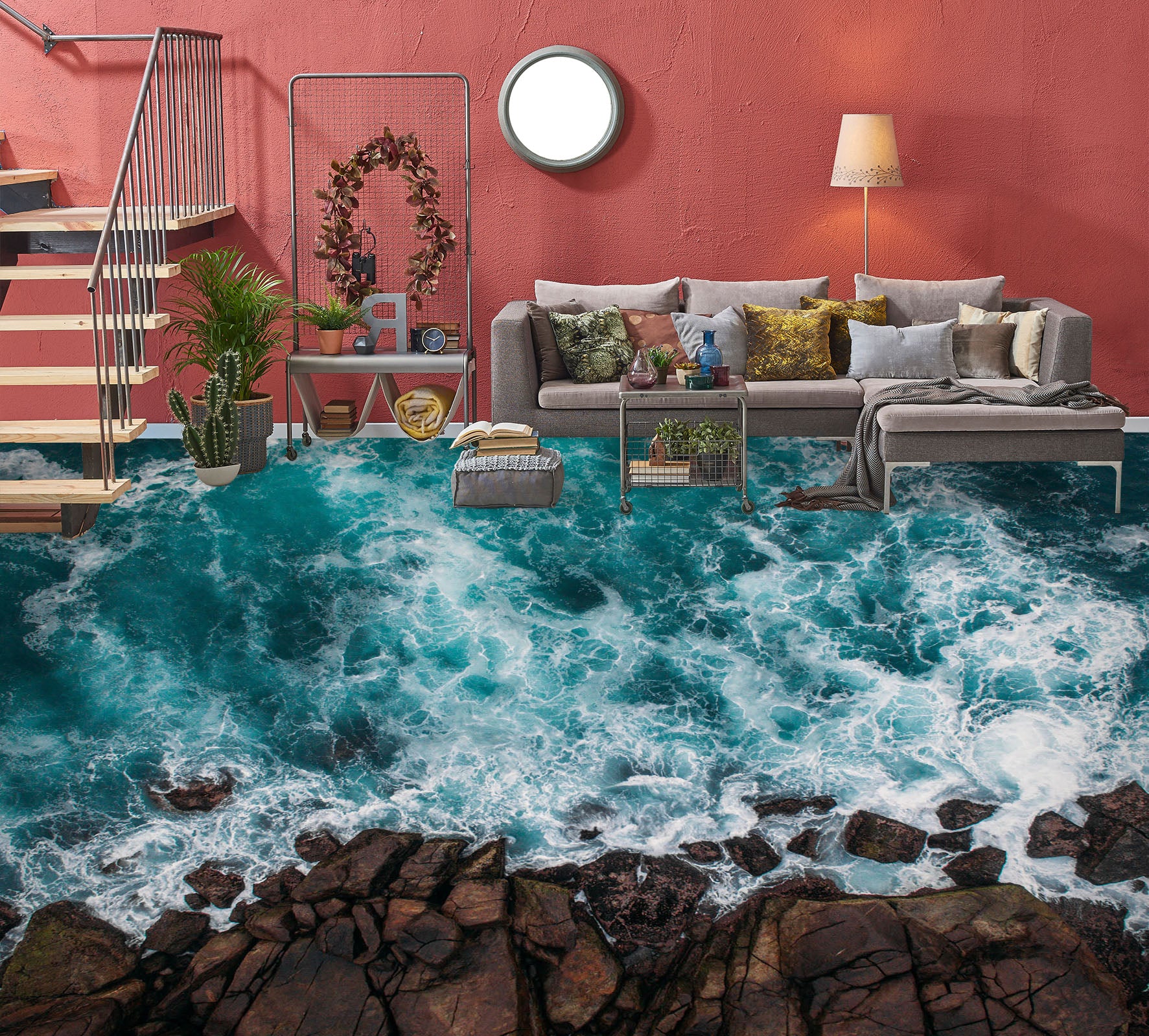 3D Fierce Sea And Stones 069 Floor Mural  Wallpaper Murals Rug & Mat Print Epoxy waterproof bath floor