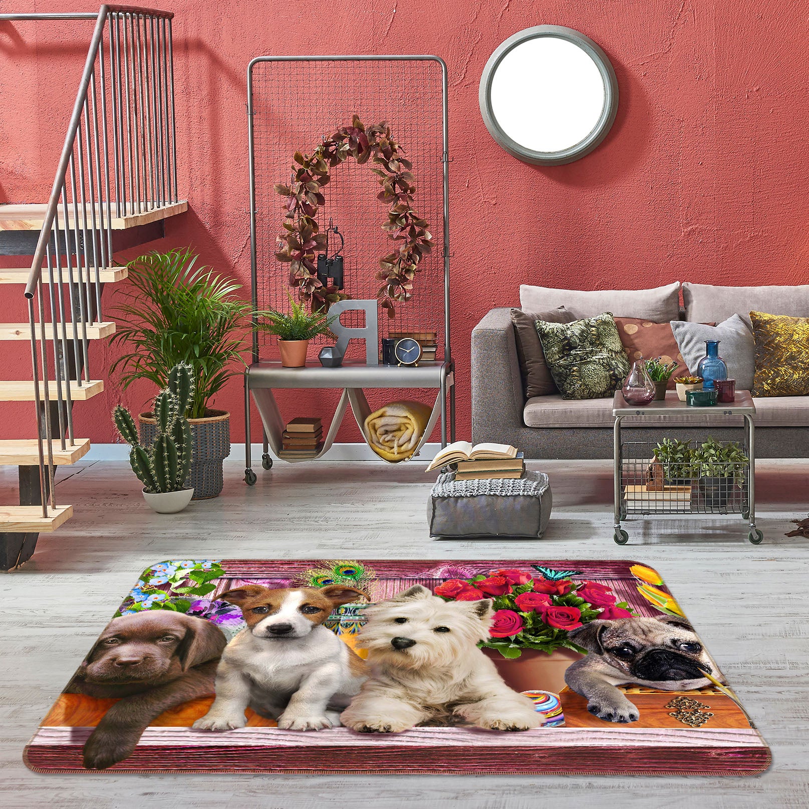 3D Dog Family 1057 Adrian Chesterman Rug Non Slip Rug Mat