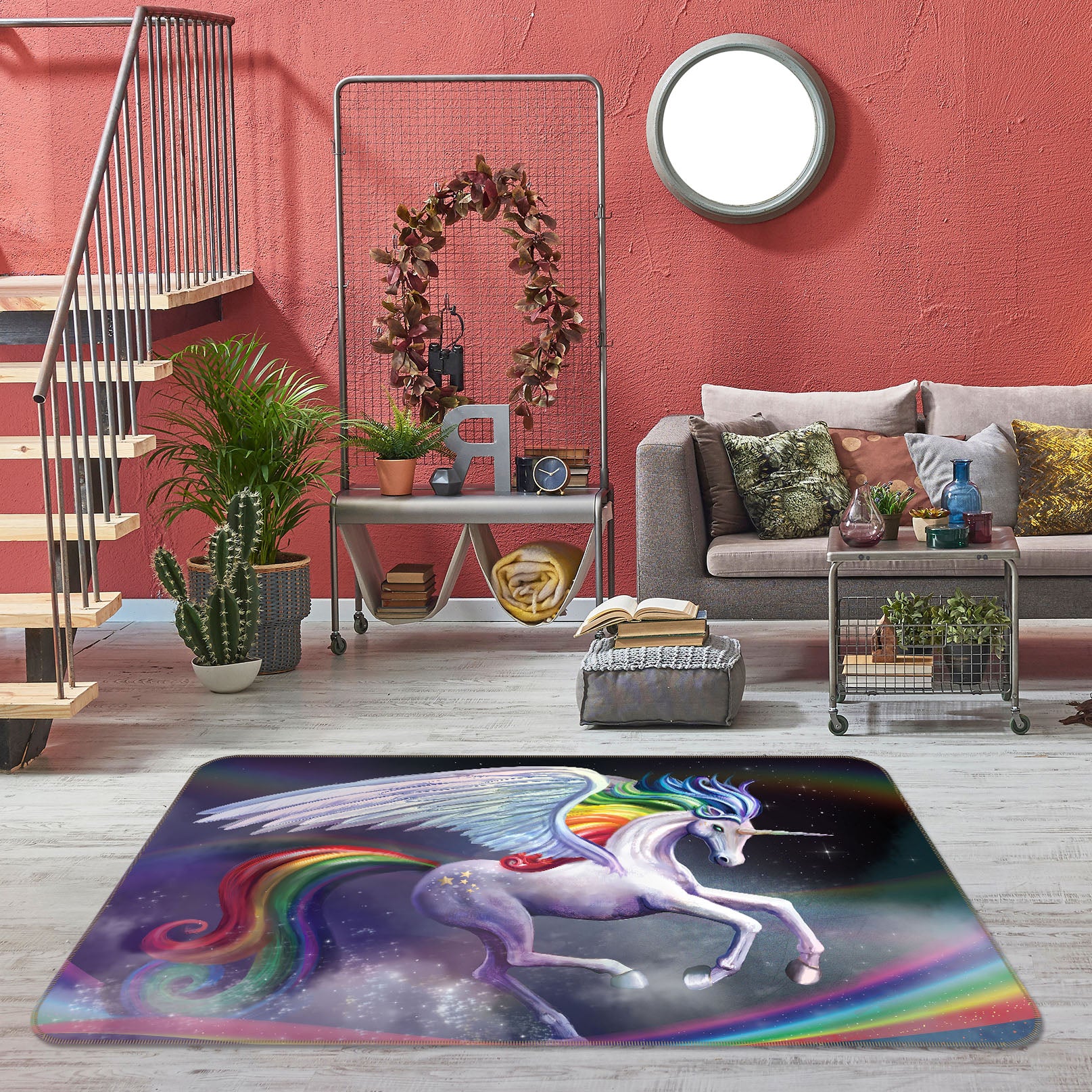 3D White Unicorn 3012 Rose Catherine Khan Rug Non Slip Rug Mat