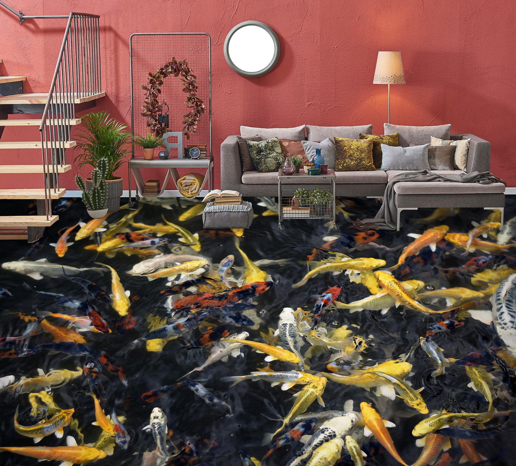 3D Noble Golden Fish 1045 Floor Mural  Wallpaper Murals Self-Adhesive Removable Print Epoxy