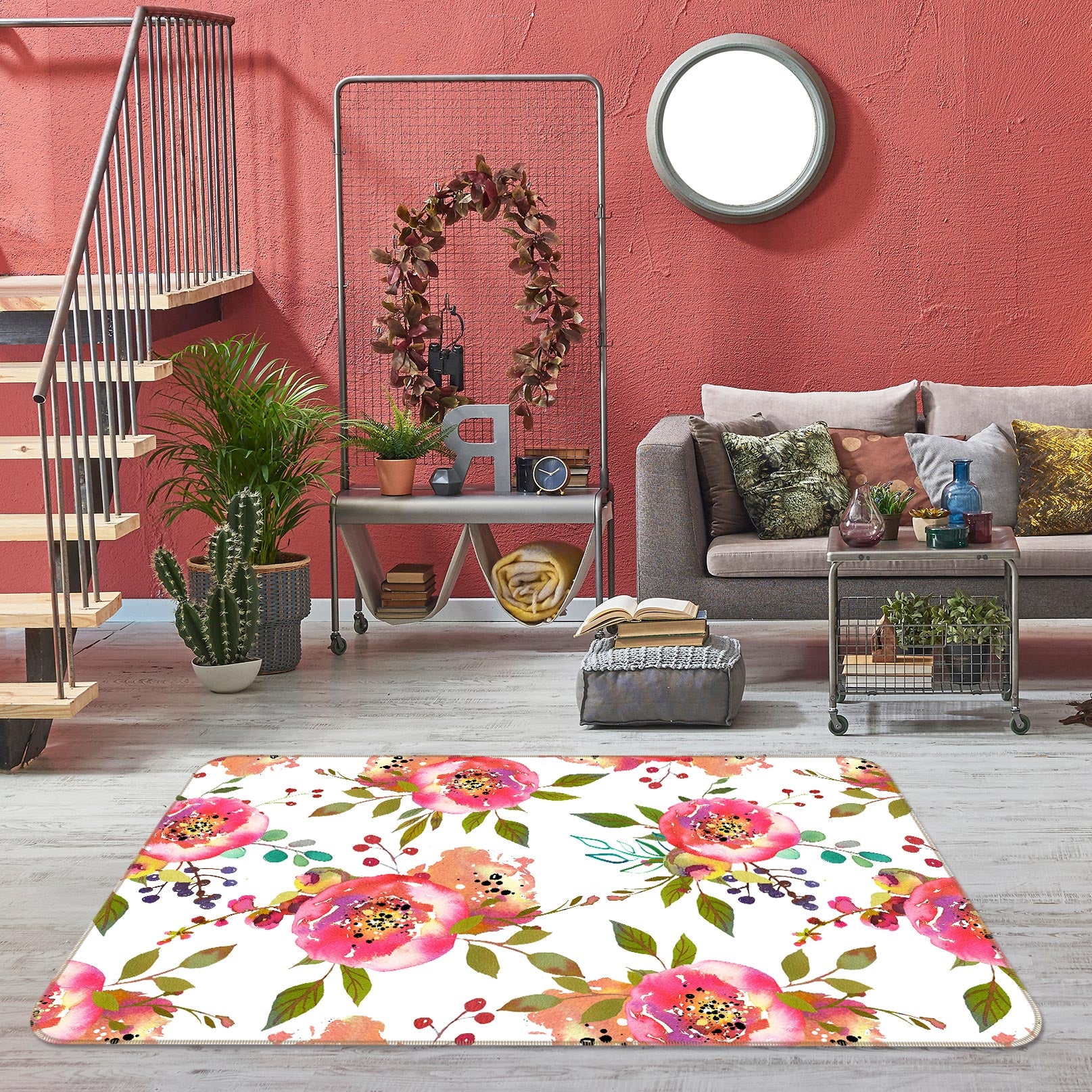 3D Cherry Flower 097 Uta Naumann Rug Non Slip Rug Mat