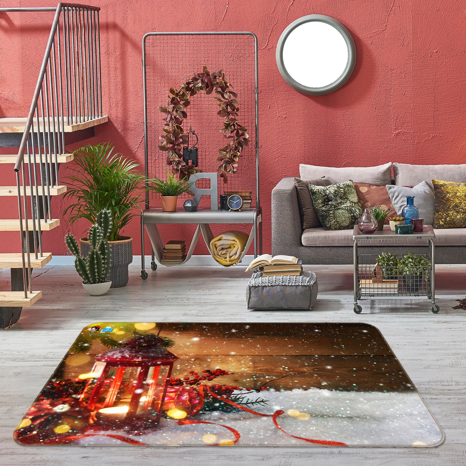 3D Candle Light Snowfield 56234 Christmas Non Slip Rug Mat Xmas