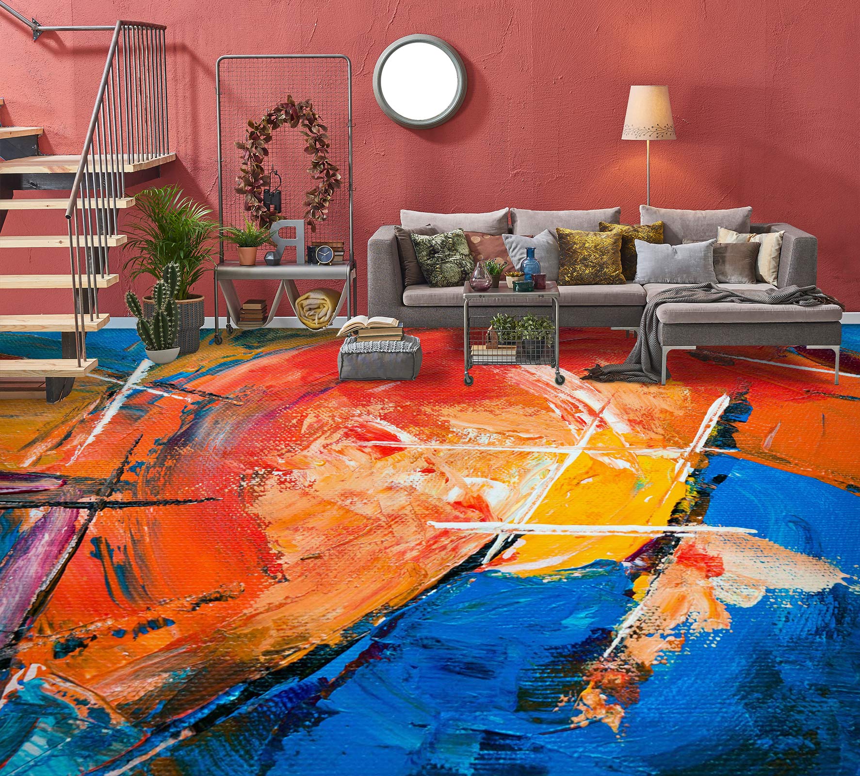 3D Two-color Oil Painting 1114 Floor Mural  Wallpaper Murals Self-Adhesive Removable Print Epoxy