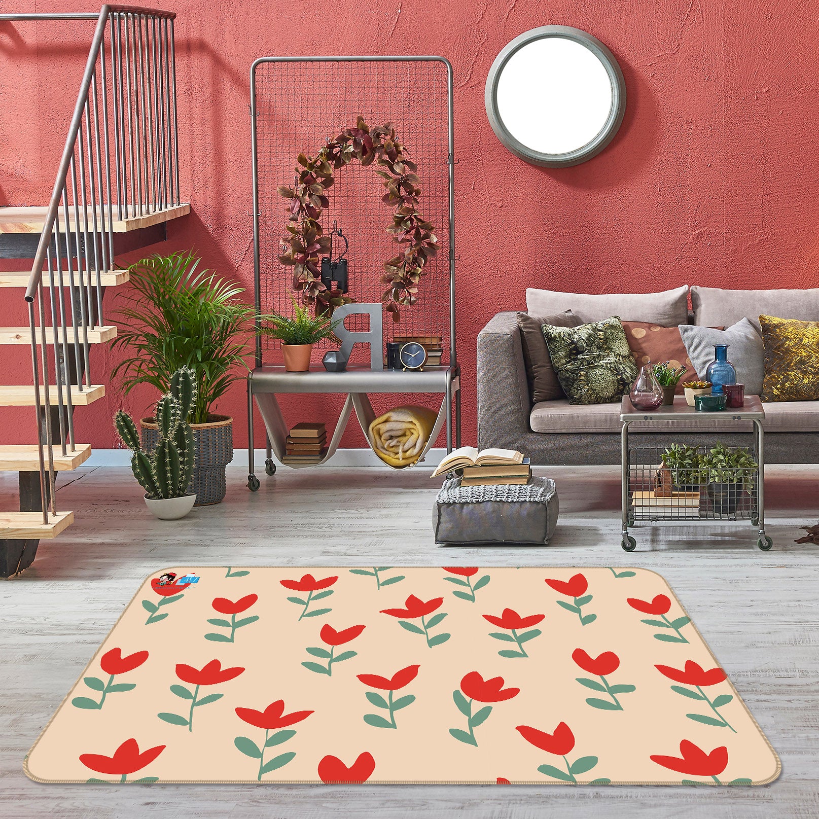3D Red Flower Pattern 107126 Kashmira Jayaprakash Rug Non Slip Rug Mat