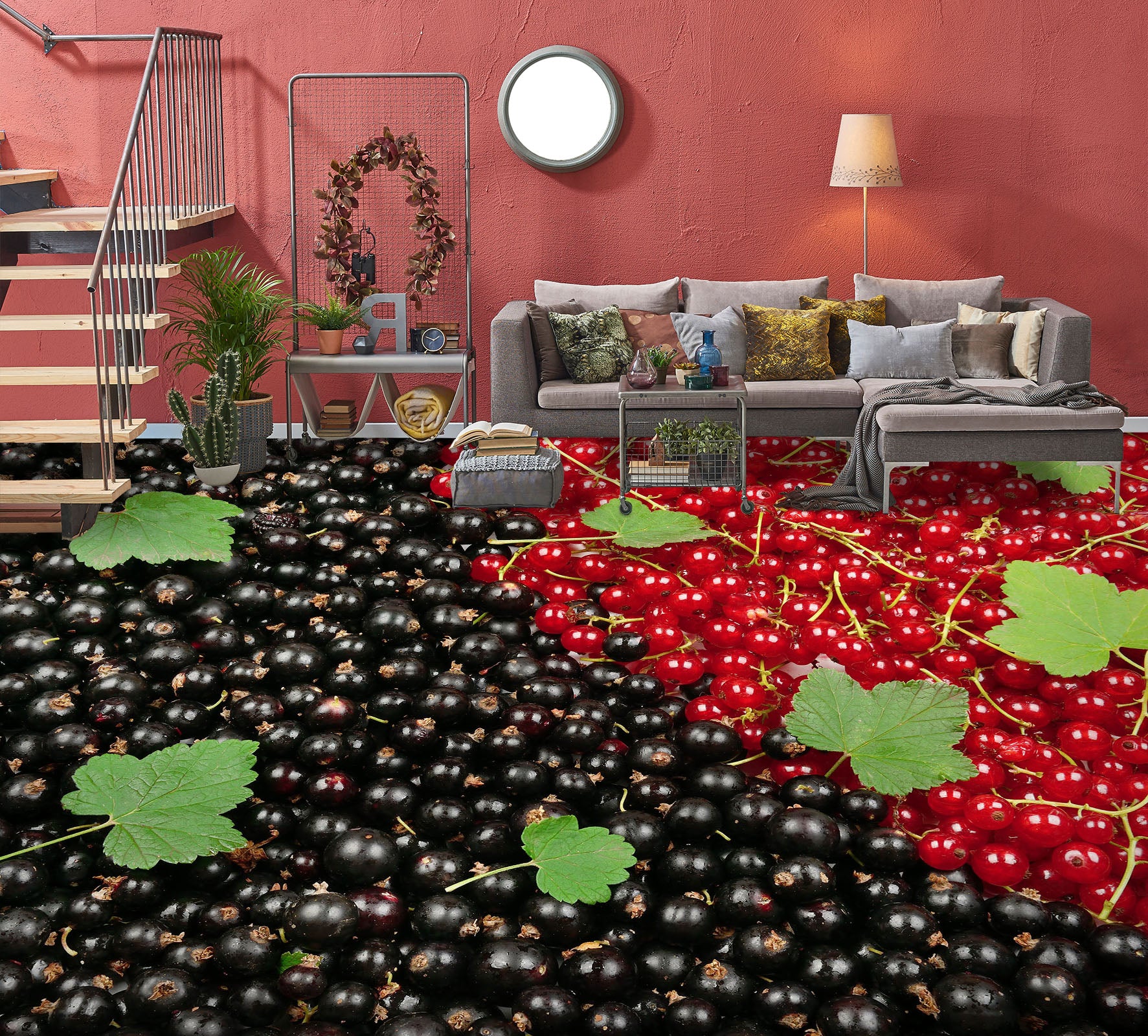3D Red And Black Cherries 1407 Floor Mural  Wallpaper Murals Self-Adhesive Removable Print Epoxy