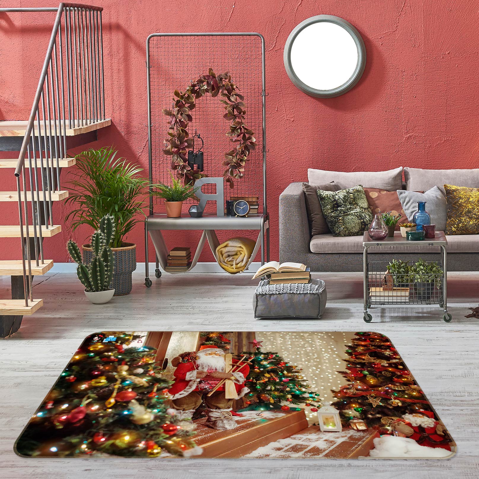 3D Santa Tree 56133 Christmas Non Slip Rug Mat Xmas